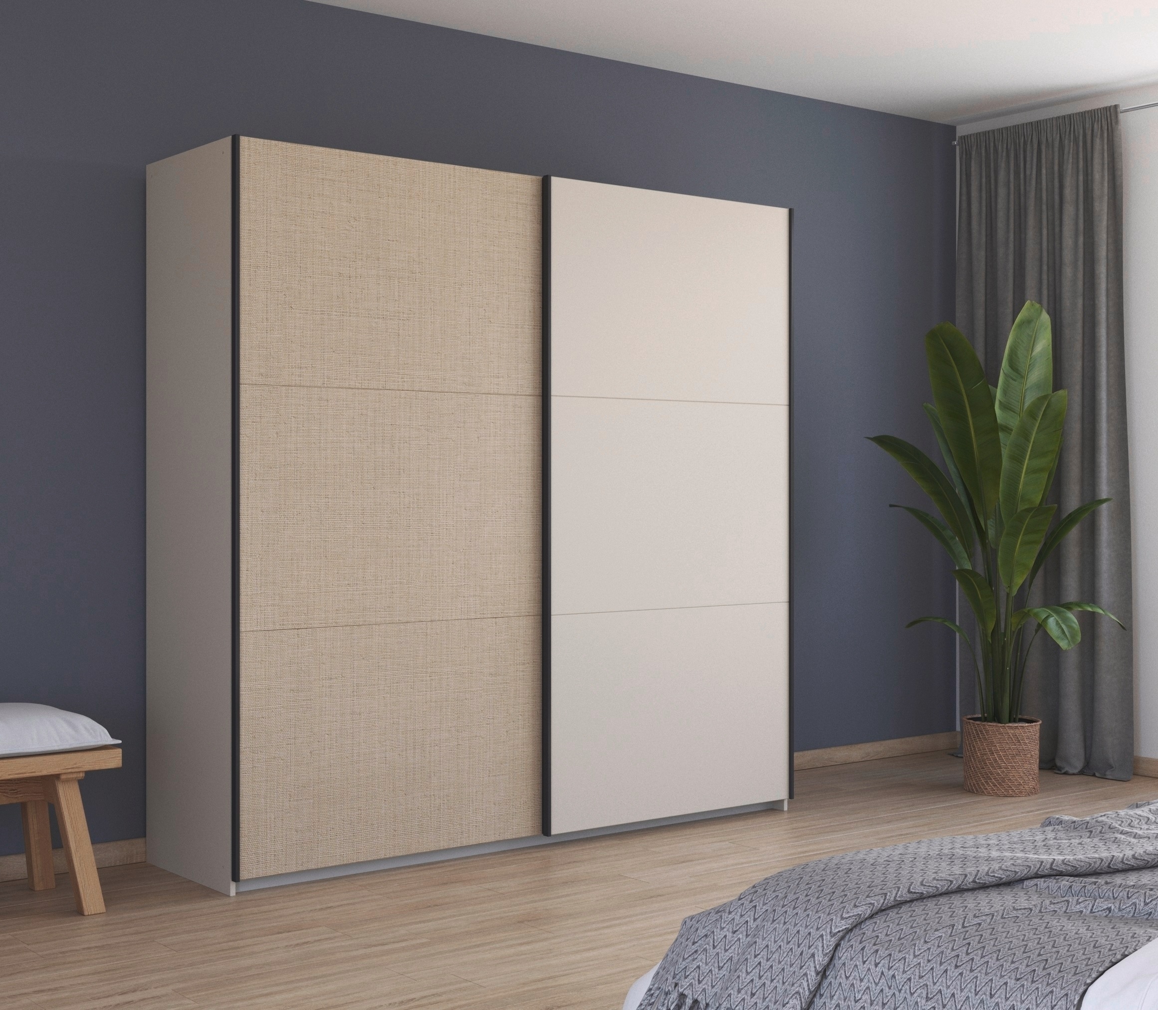 rauch Schwebetürenschrank "Senja", mit Absetzung in angesagter Rattan-Optik günstig online kaufen