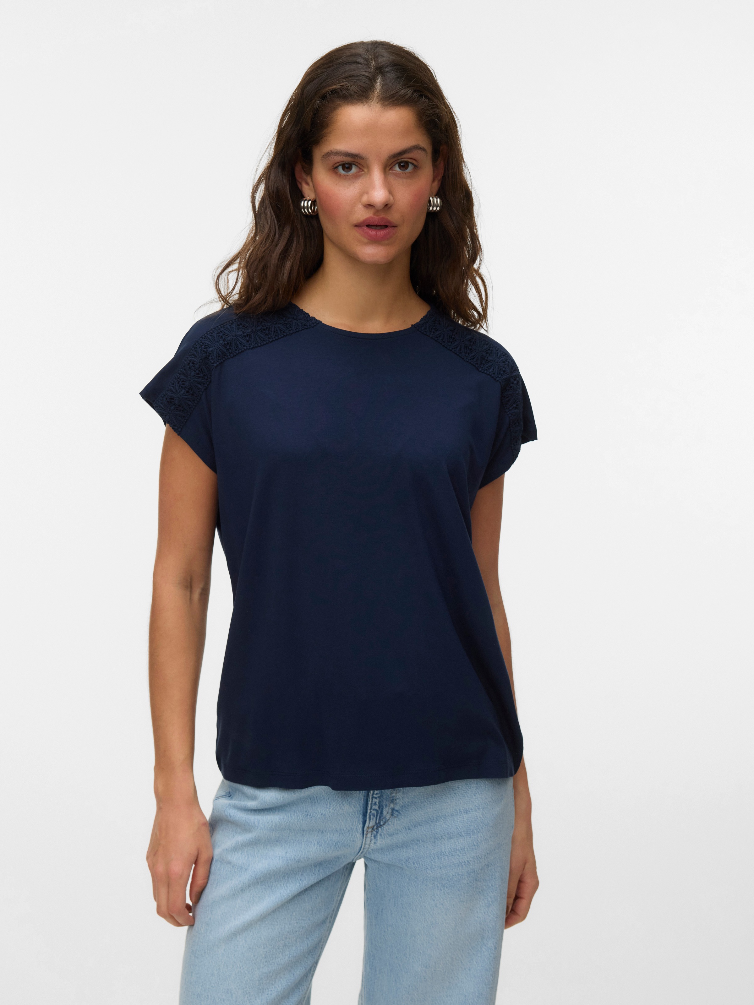 Vero Moda Kurzarmshirt "VMGINA SS O-NECK TOP JRS GA" Viskosemischung