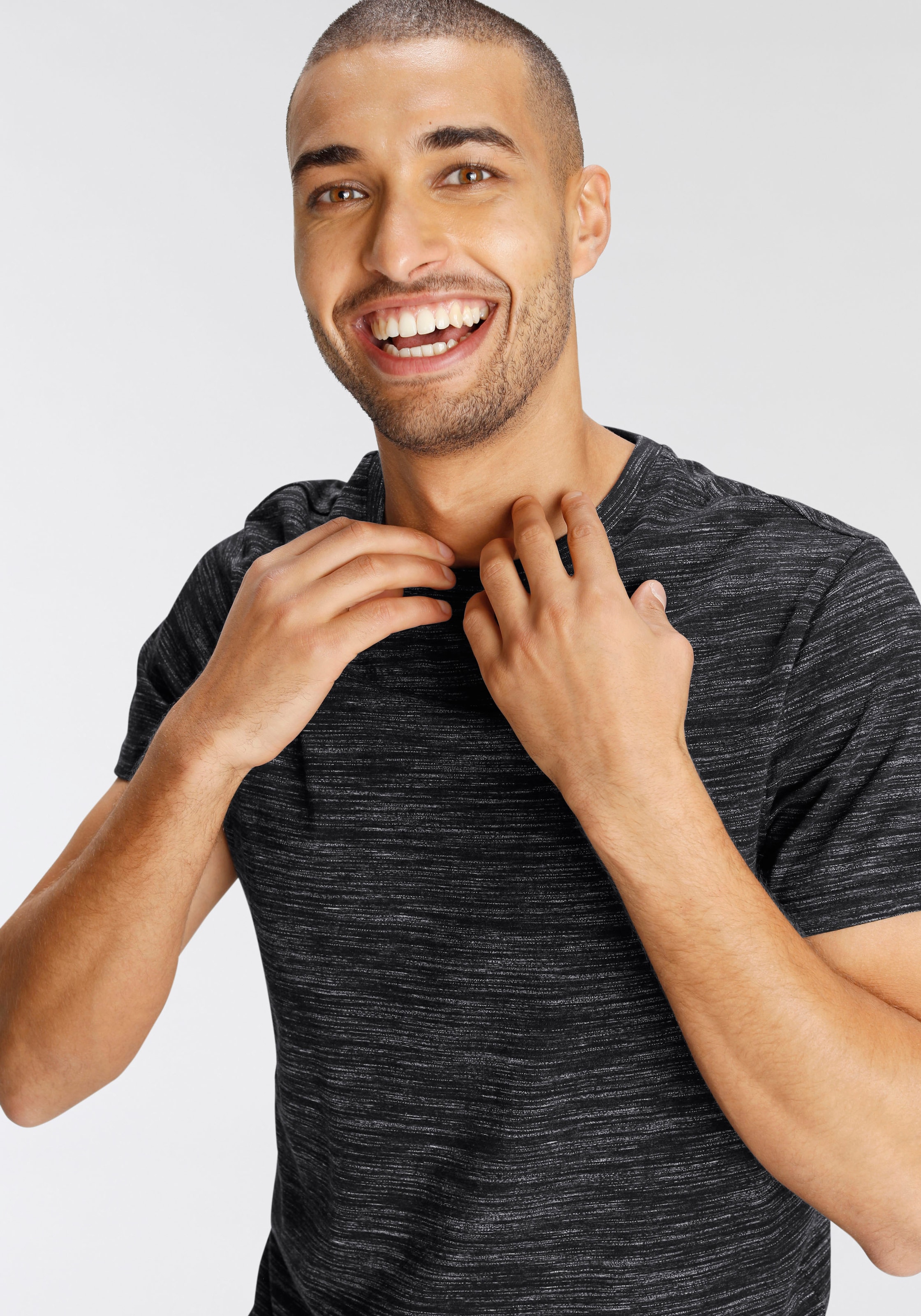 AJC T-Shirt, Kurzarm, Regular Fit, meliert, Rundhalsausschnitt