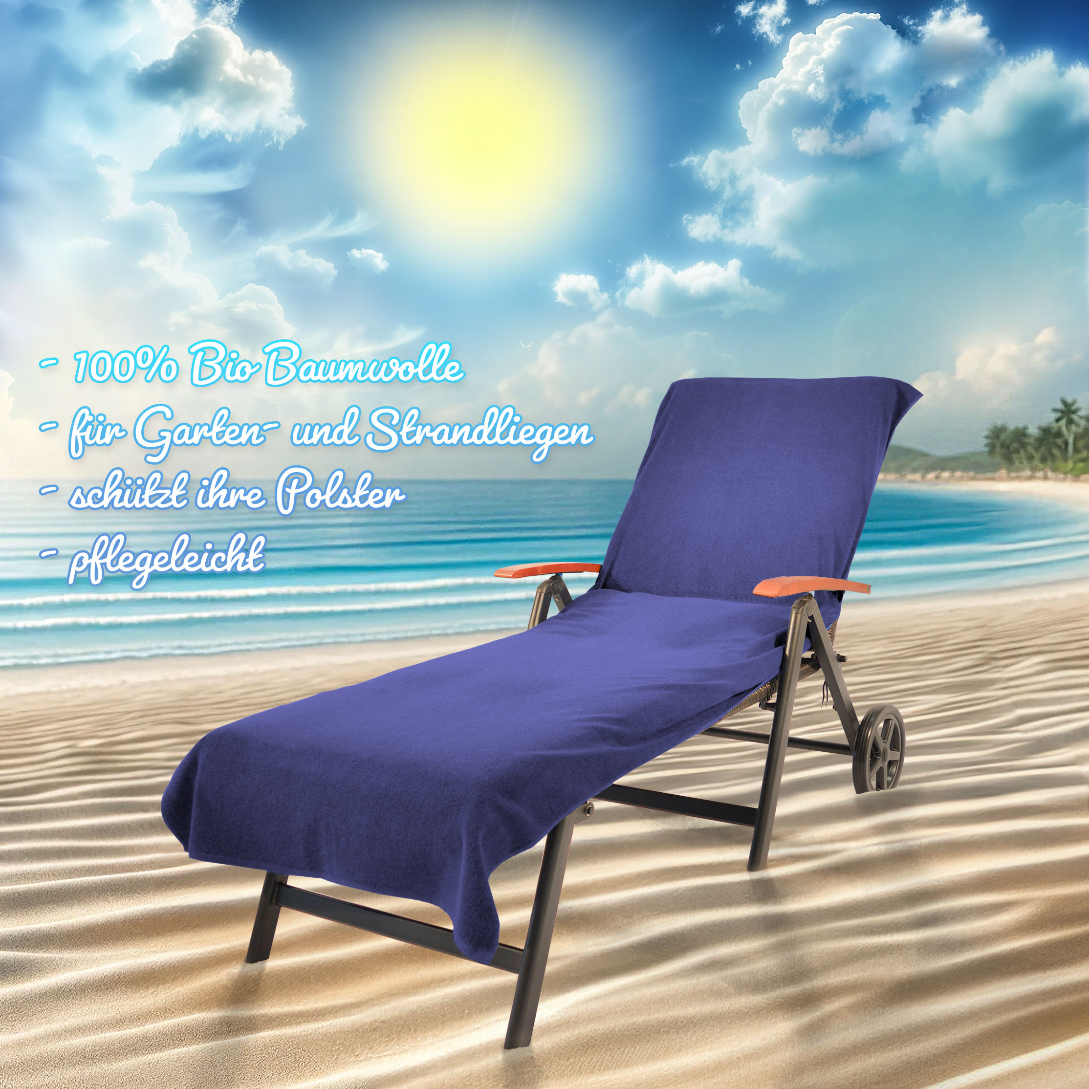KiNZLER Strandtuch "Frottee-Liegenbezug, 100% Baumwolle, Schonbezug für Gartenliegen" Liegen-Handtuch, Uni Farben, 78x200 cm, auch als 2er Set