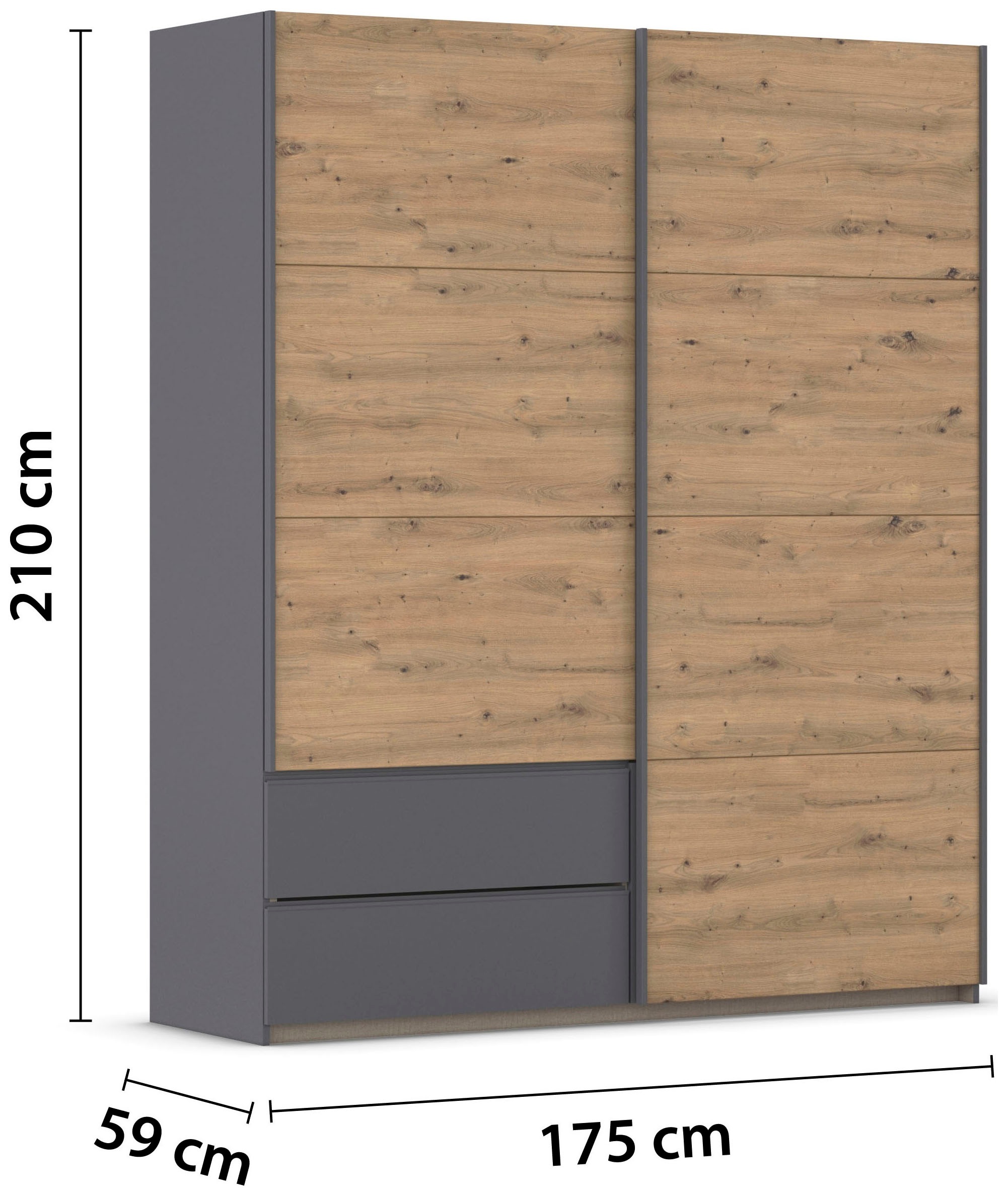 rauch Schwebetürenschrank »Kleiderschrank Schrank Garderobe Wäscheschrank SEVILLA«, (in 3 verschiedenen Ausstattungen BASIC/CLASSIC/PREMIUM), Metall-Griffleisten alufarben oder Graumetallic MADE IN GERMANY