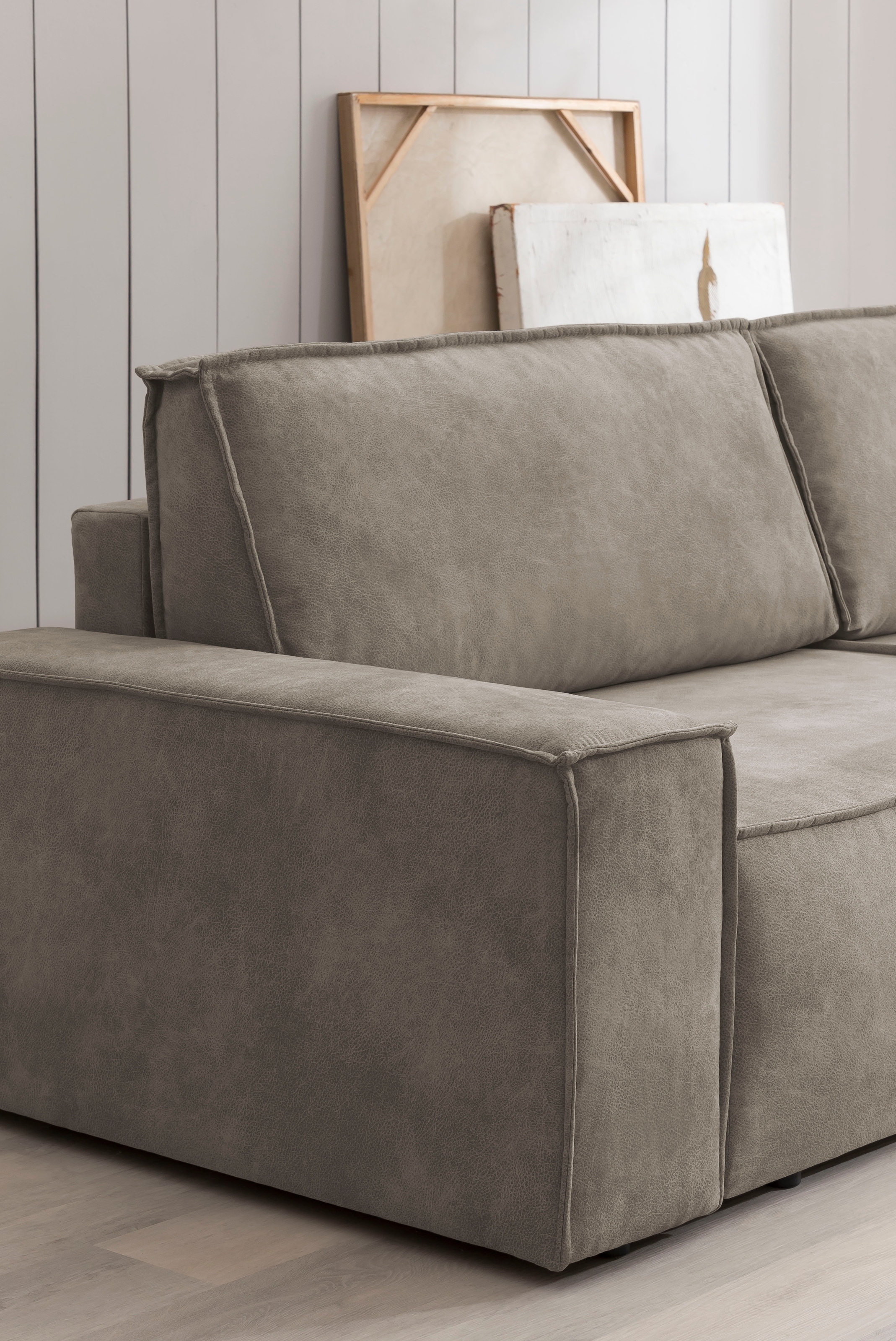 Home affaire 3-Sitzer »SHERWOOD Schlafsofa (257cm) Cord, Samtvelours, Vintage-Lederoptik«, Schlaffunktion mit Bettkasten (ca. 136/200cm)