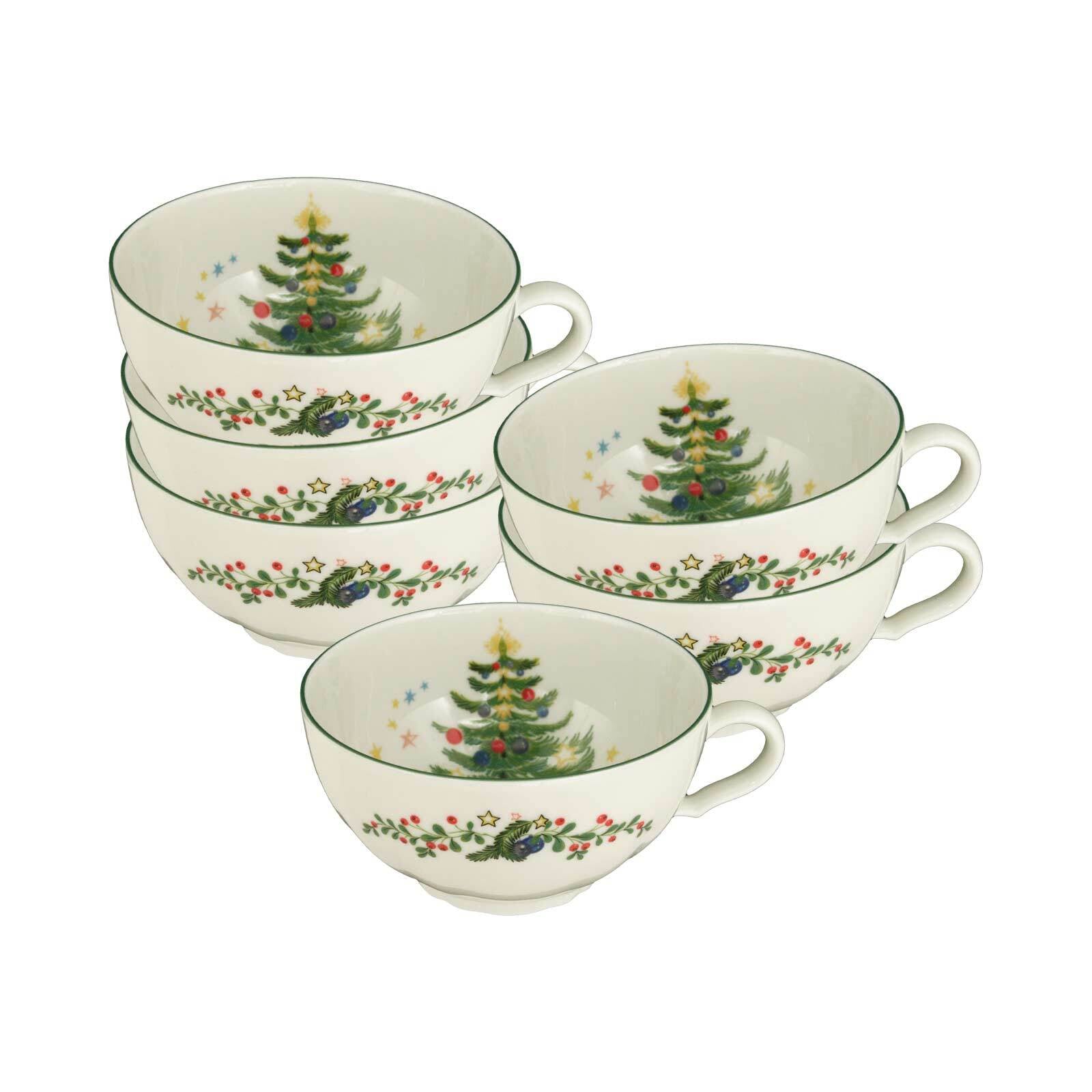 Seltmann Weiden Tasse "Teetassen Marieluise Weihnachten 210 ml 6er Set weiß-grün" Spülmaschinengeeignet, Mikrowellengeeignet, Ofenfest, Salamandergeeignet, Kühlschrankgeeignet, Gefrierschrankgeeignet