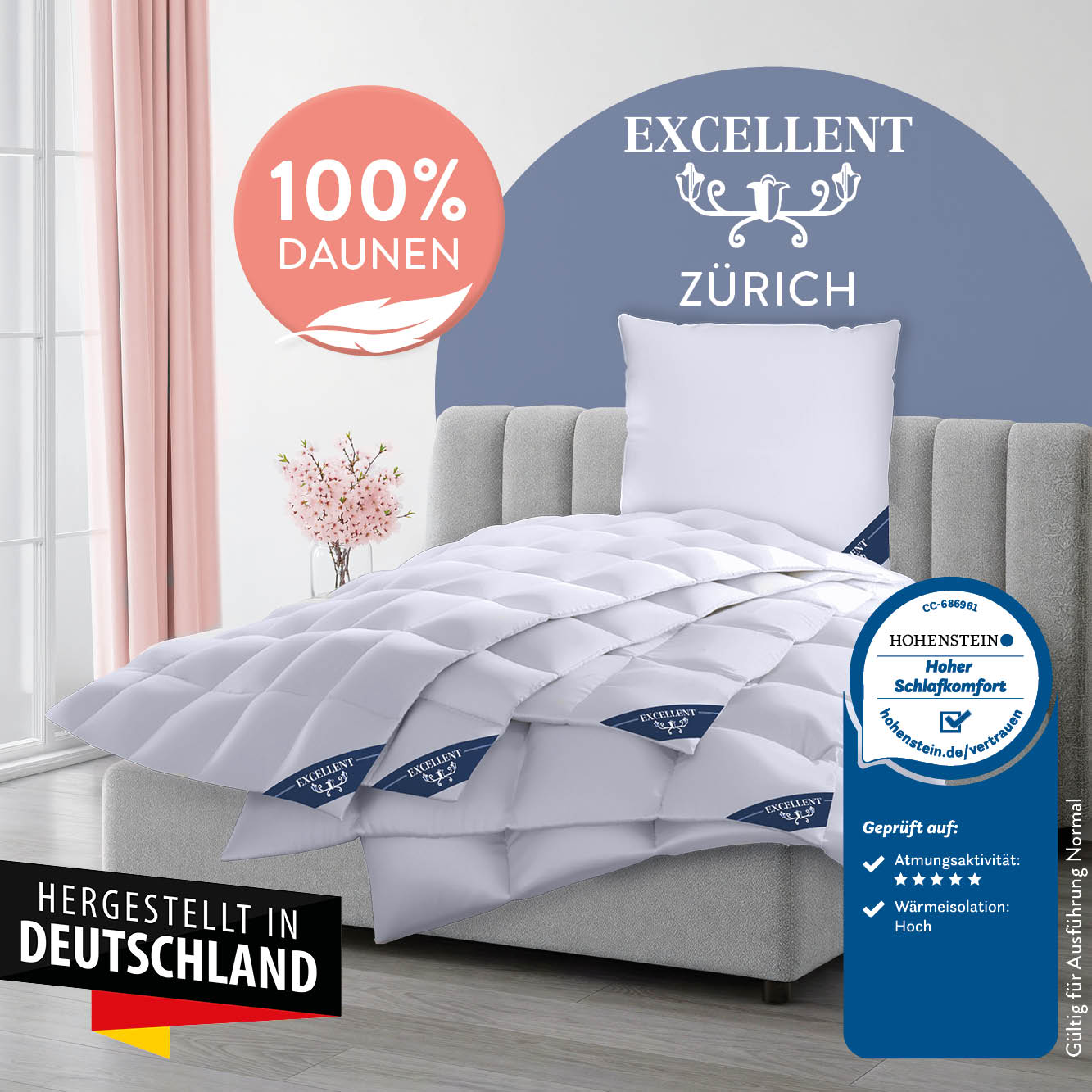 Excellent Daunenbettdecke "Zürich, Bettdecke normal mit Bestnote "Hoher Schlafkomfort" bewertet." leicht Füllung 100% Daunen 1 Stk. tlg. Bettdecke 135x200 cm, 155x220cm und weitere Größen, Made in Germany
