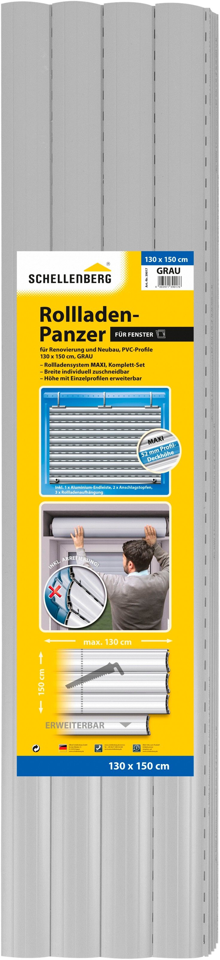 SCHELLENBERG Rollladenpanzer »Set für Fenster, Maxi System für 60 mm Stahlrohrwelle«, PVC Jalousie, in verschiedenen Größen erhältlich, grau