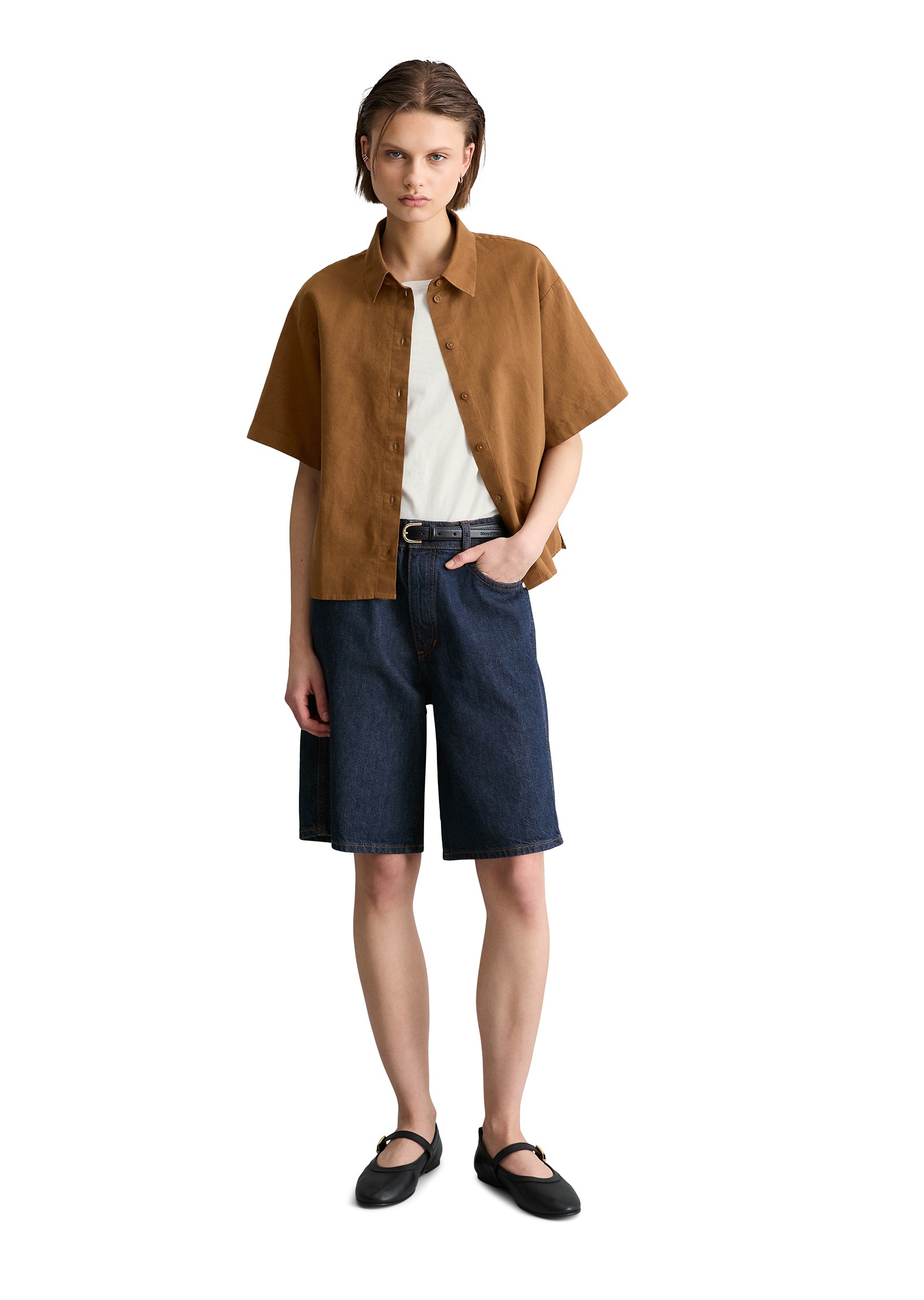 Marc O'Polo DENIM Kurzarmbluse »aus Leinen-Baumwolle-Mix«