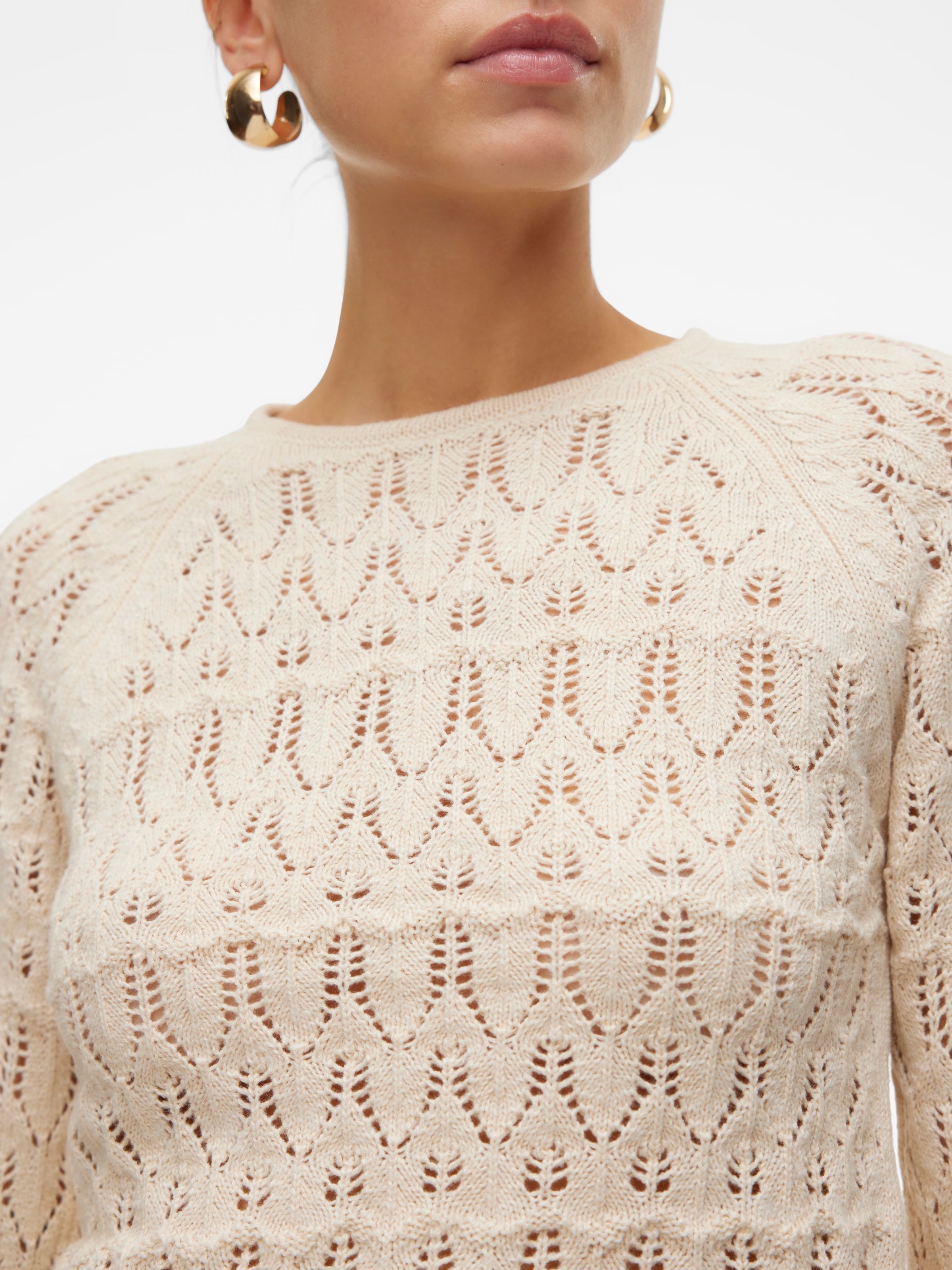 Vero Moda Strickpullover »VMNEWFABIENNE LS O-NECK PULLOVER NOOS«, im hochwertigen Ajourstrickmuster