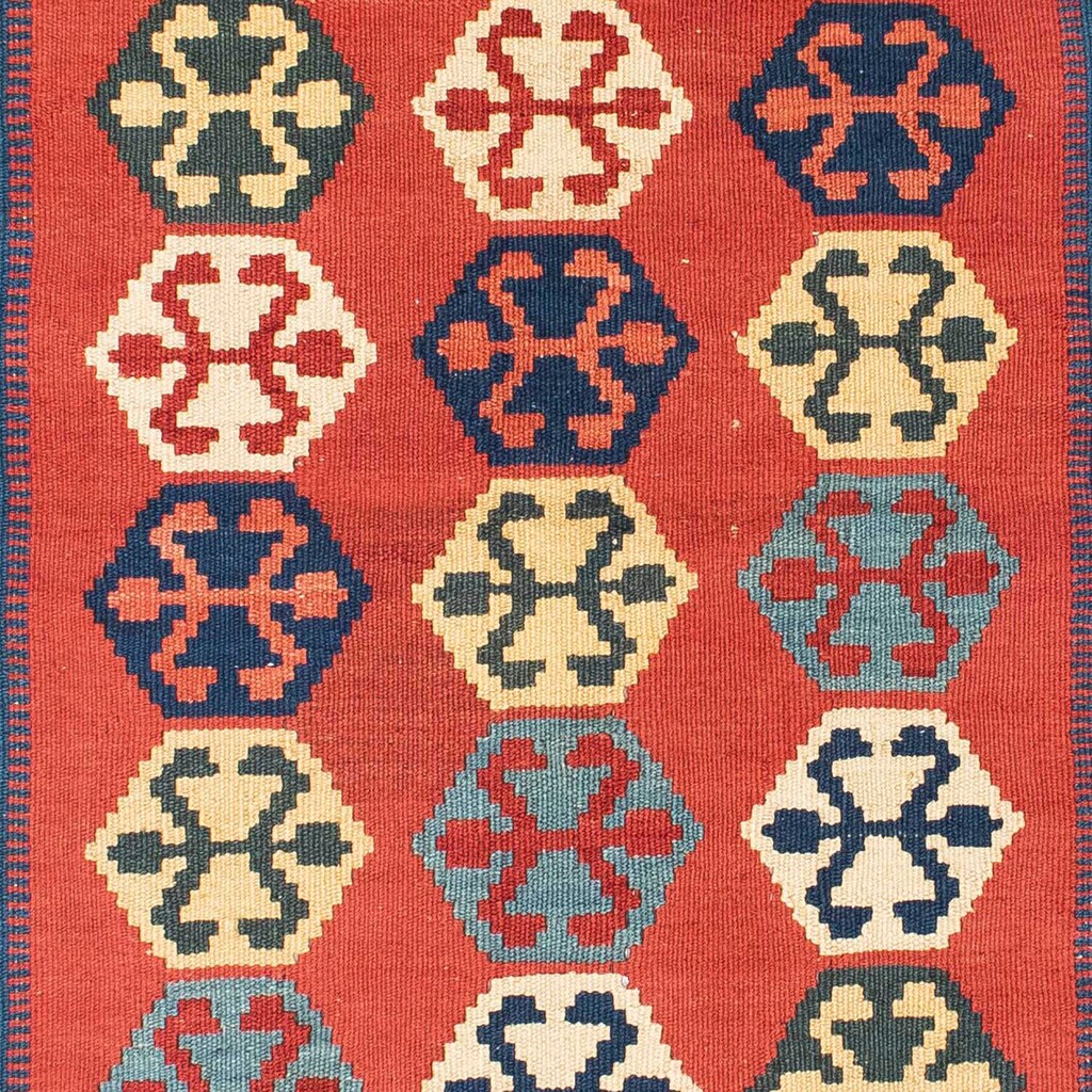 Wohnen Teppiche morgenland Wollteppich »Kelim Fars Durchgemustert Rosso 152 x 106 cm«, rechteckig, 0,4 mm Höhe, OrientOptik rot