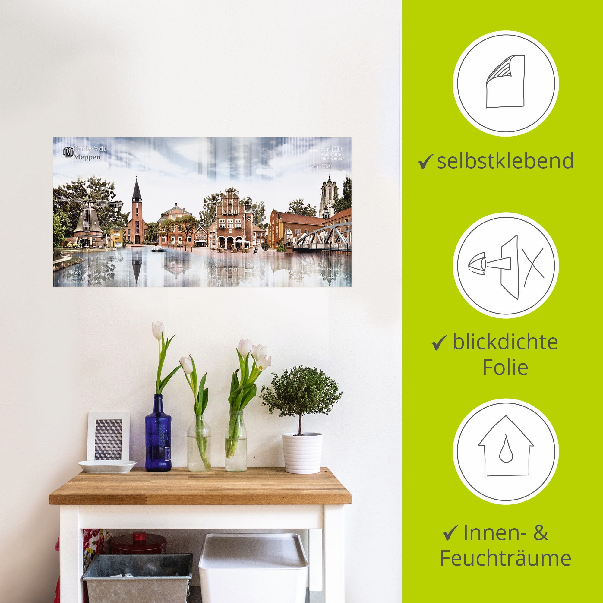 Artland Wandbild »Meppen Skyline Abstrakte Collage«, Deutschland, (1 St.), als Leinwandbild, Wandaufkleber in verschied. Größen
