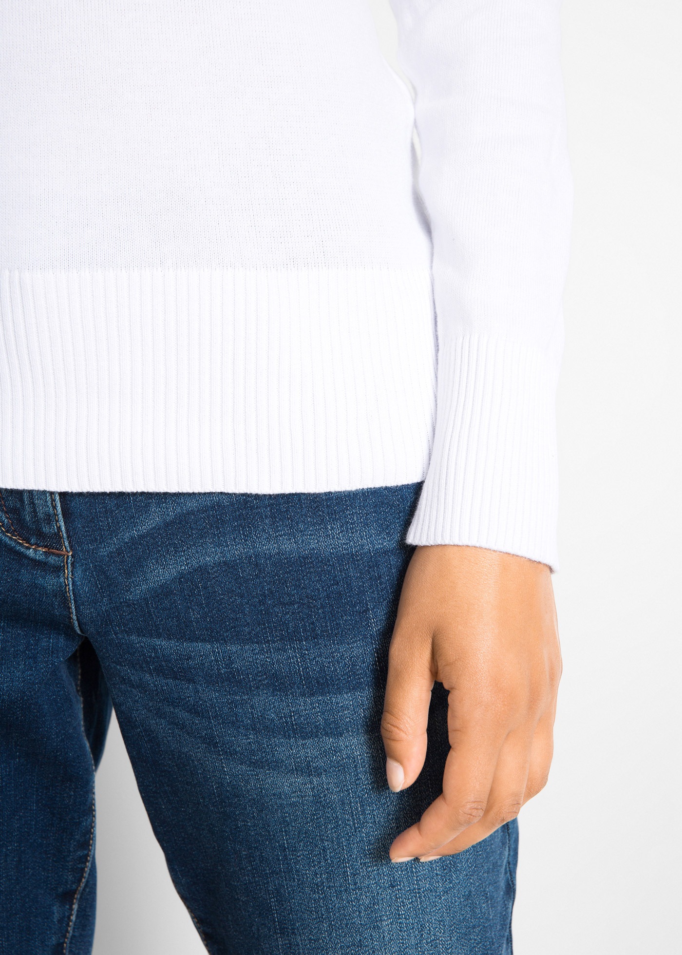 Thumbnail - bonprix Strickpullover "Feinstrickpullover" aus Baumwollmischung, mit V-Ausschnitt, schmale Passform