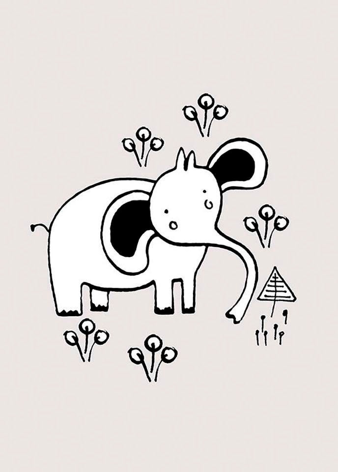 Komar Bild »Scribble Elephant«, Tiere, (1 St.), Wandbild zur Dekoration - ohne Rahmen