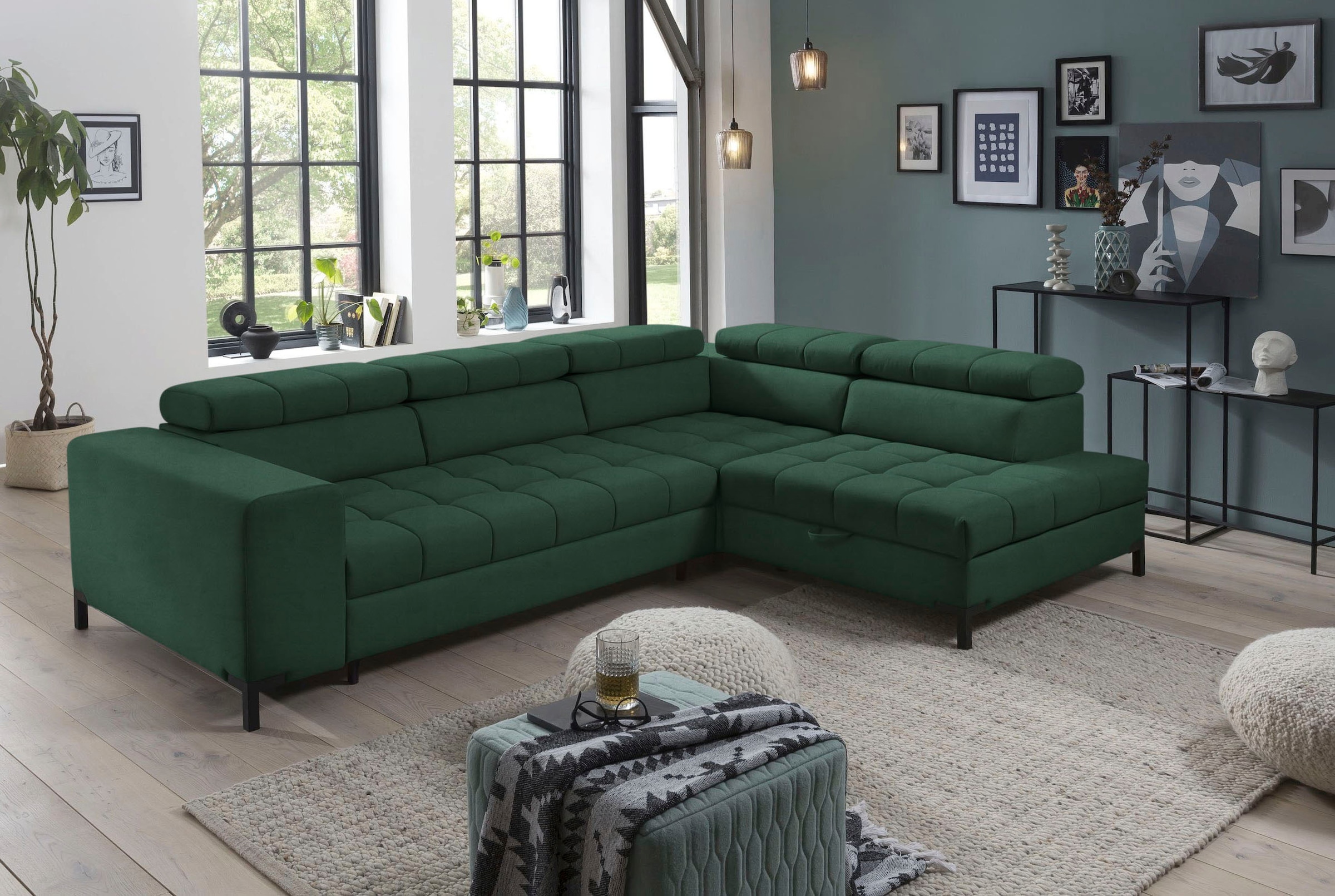 exxpo - sofa fashion Ecksofa »Bocco, hochwertige Verarbeitung, toller Sitzkomfort, bequem, L-Form«, wahlweise mit Bettfunktion u. Bettkasten, inkl. Kopfteilverstellung