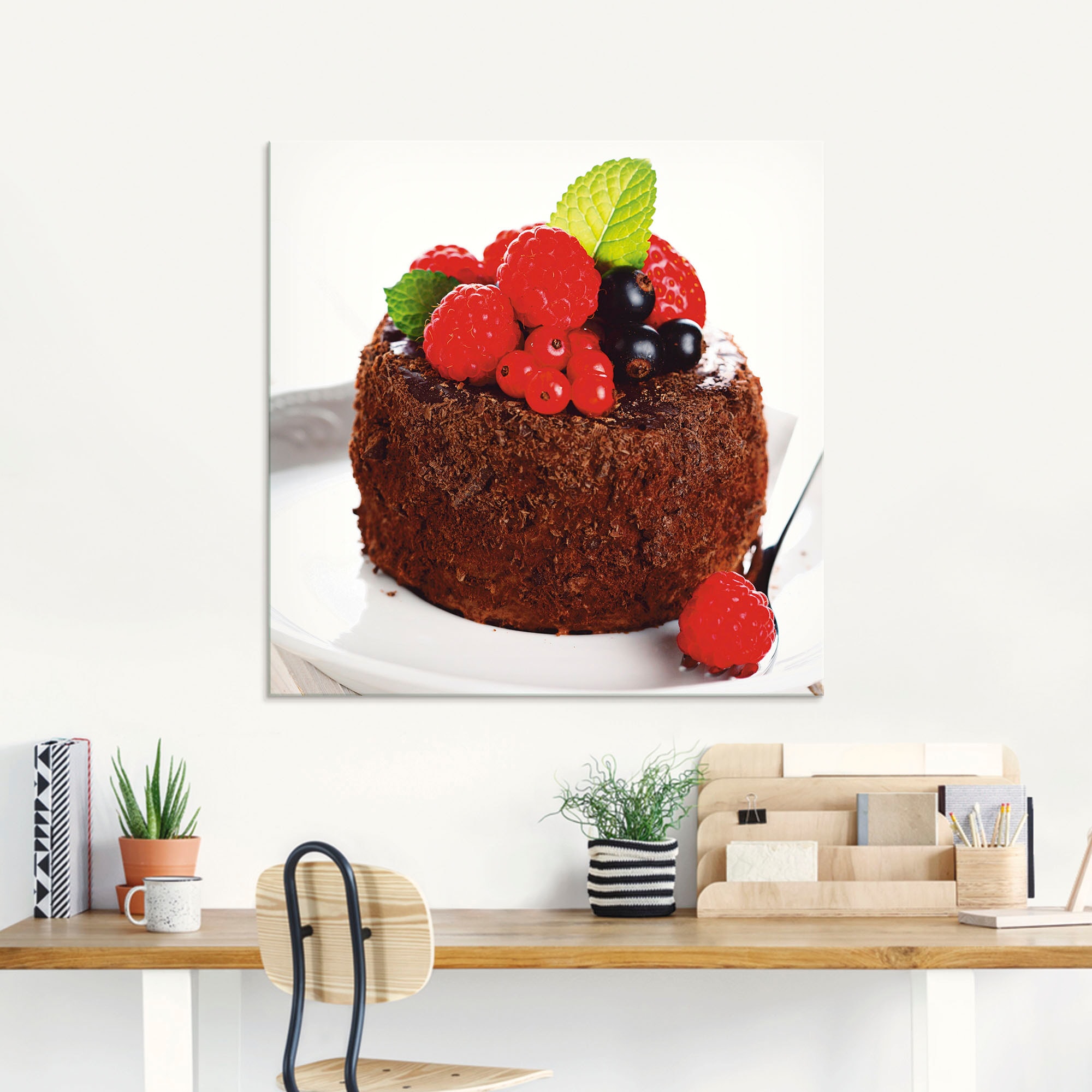 Artland Glasbild »Feiner Schokoladenkuchen mit Beeren«, Süßspeisen, (1 St.), in verschiedenen Größen