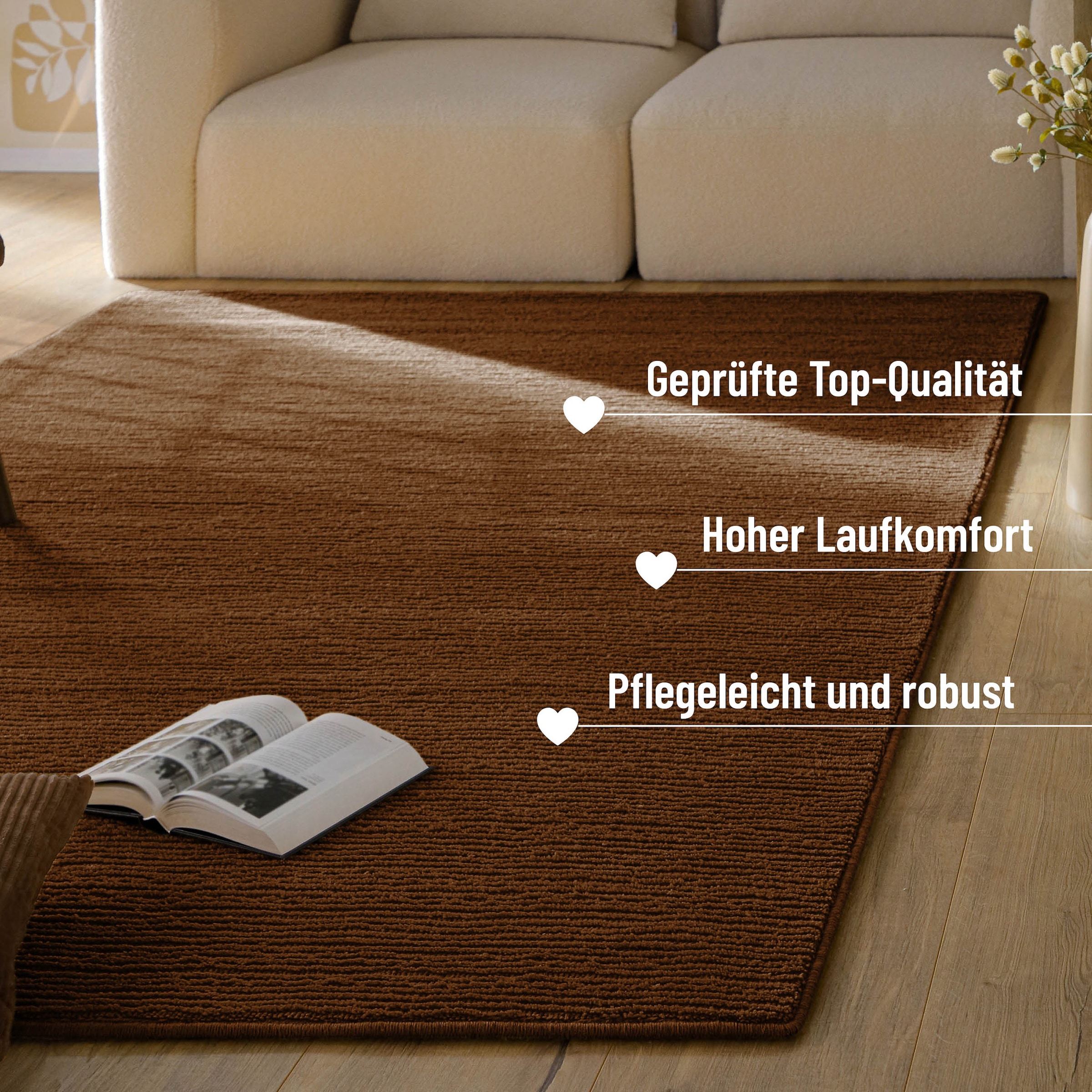 Wecon home Teppich »Castello ONE« rechteckig 7 mm Höhe Schurwolle, Kurzflor mit Hoch-Tief-Effekt, Wohnzimmer, Streifenmuster