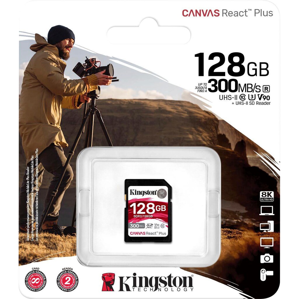 Kingston Speicherkarte »Canvas React Plus SD 128GB«, (Class 10 300 MB/s Lesegeschwindigkeit)