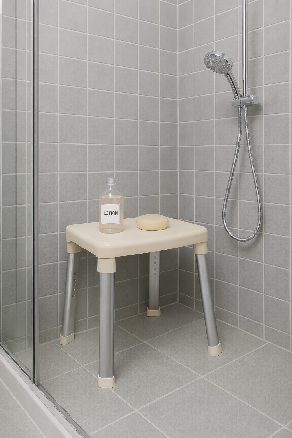 Dusch- und Badhocker BISCHOF, B:42cm H:52cm T:34cmbeige, Duschhocker, "Splash", rutschfester Stand, TÜV/GS geprüft