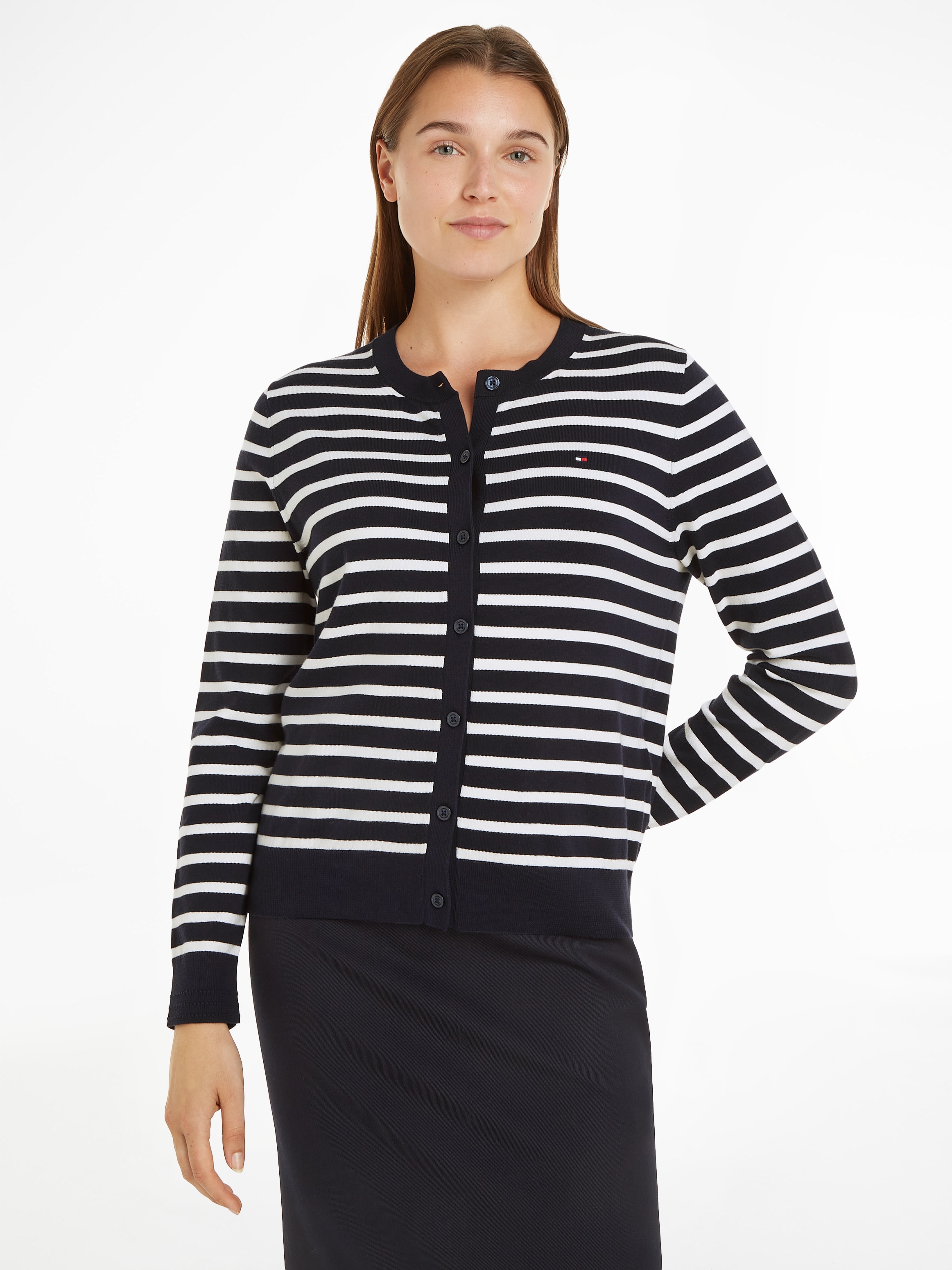 Tommy Hilfiger Cardigan "CO JERSEY STITCH CARDIGAN", mit Logostickerei