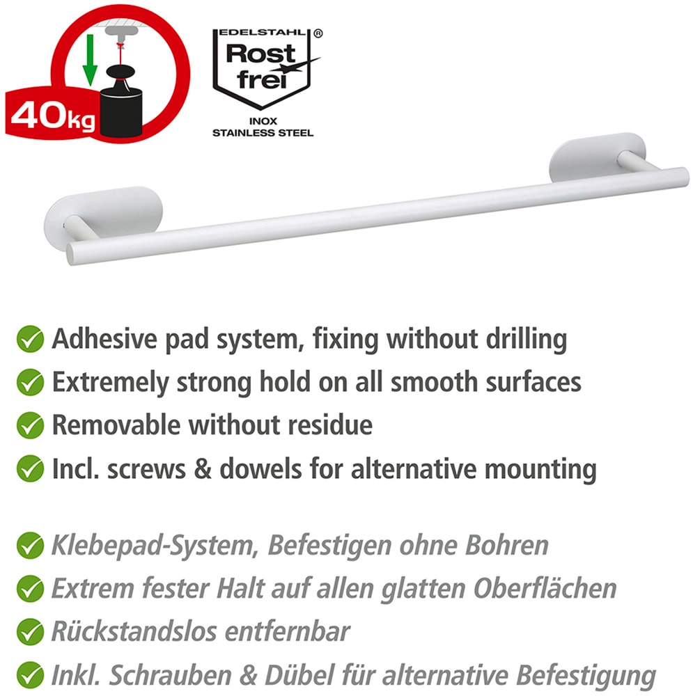 WENKO Handtuchstange »Turbo-Loc® Modell Uno Orea«, aus Edelstahl, Befestigen ohne Bohren, 60 cm