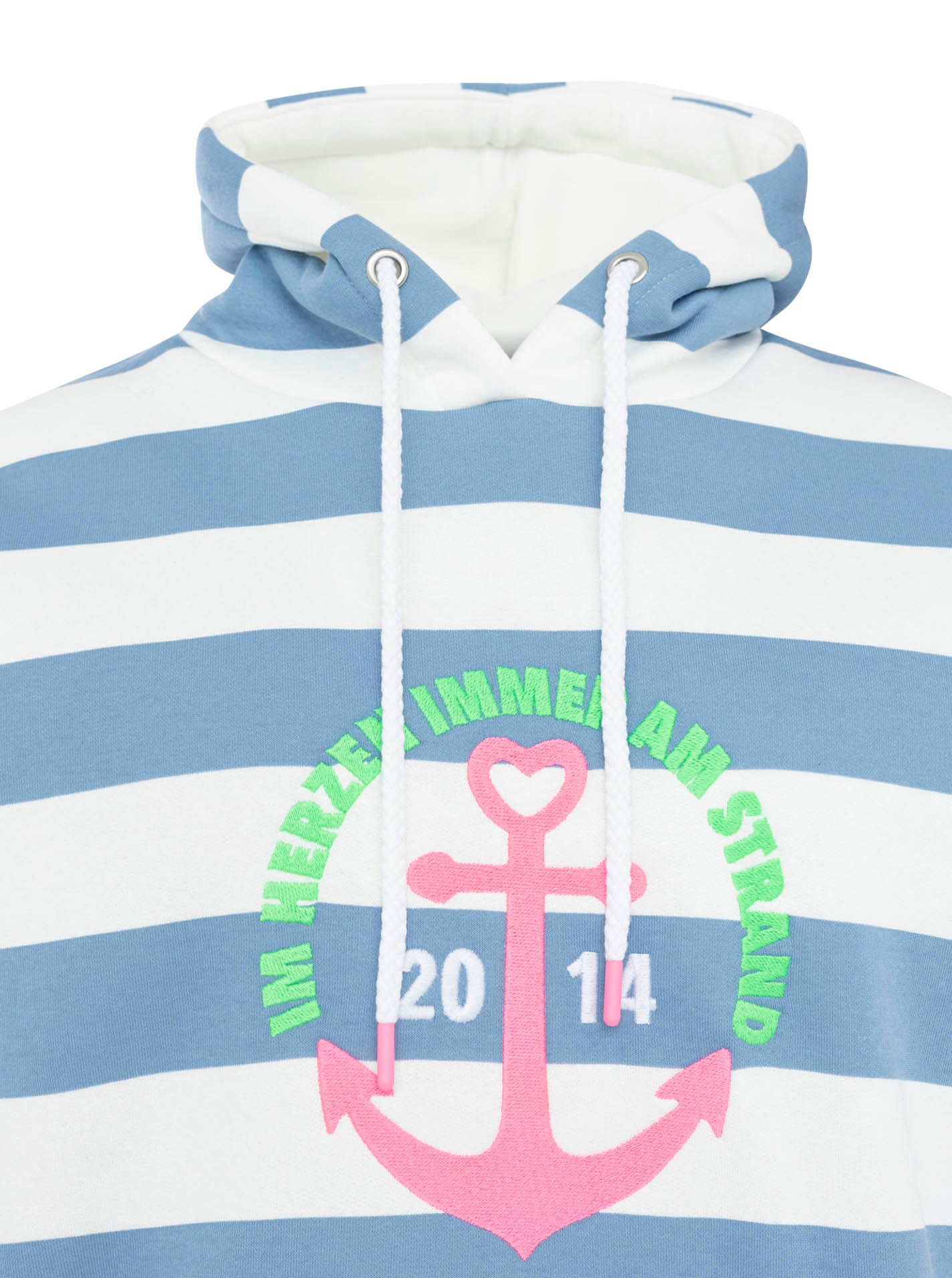 Zwillingsherz Hoodie »"Immer am Strand"«, breite Streifen, gestickter Anker ,Schriftzug, Kapuze, Kängurutasche

