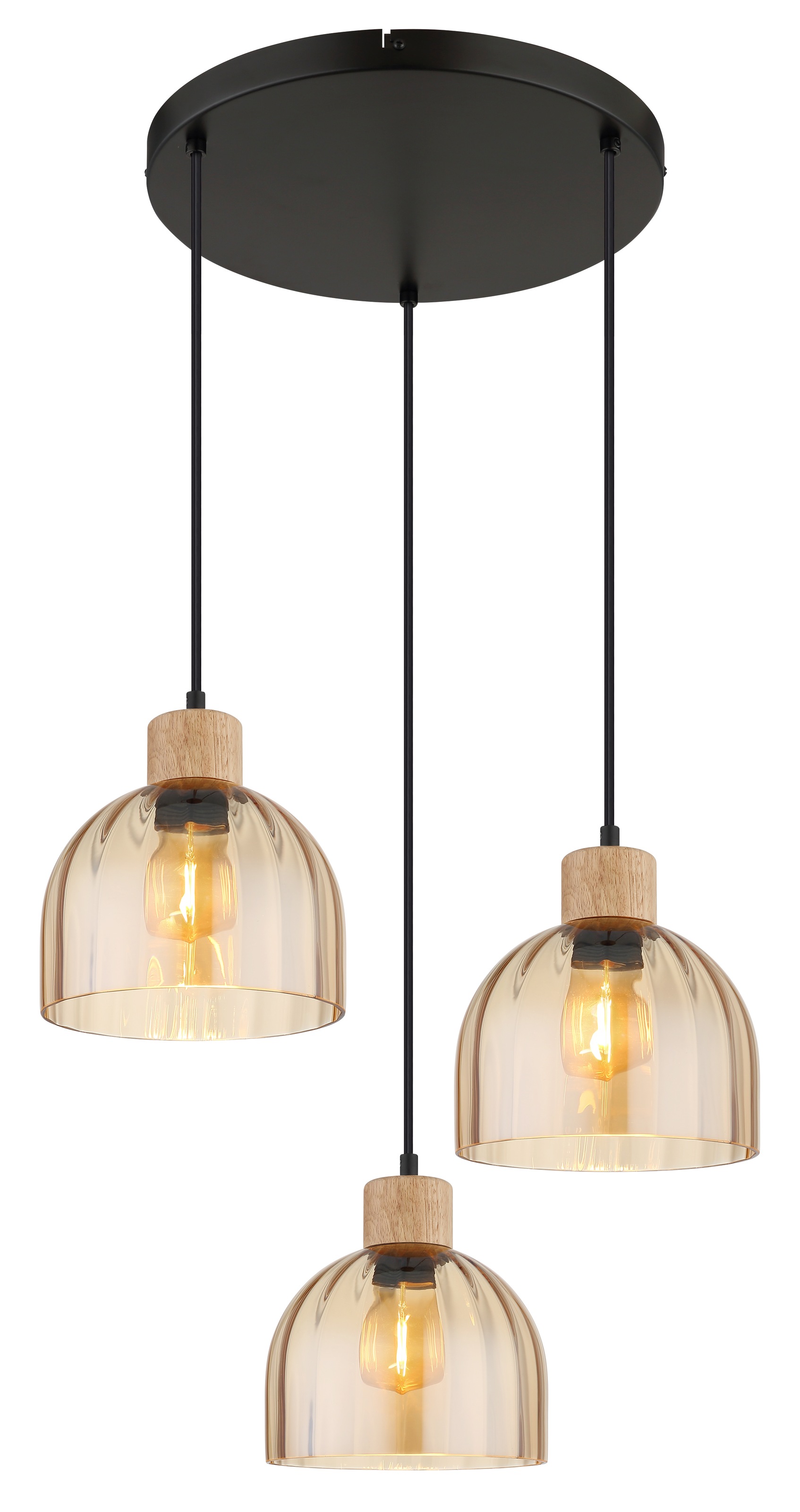 "GLOBO LIGHTING Hängeleuchte ""SWANSON"", gold (schwarz matt), 3, Ø 20cm H: 130cm, 1 Stk., Leuchten, Hängeleuchte mit Glas amber, warmes Licht