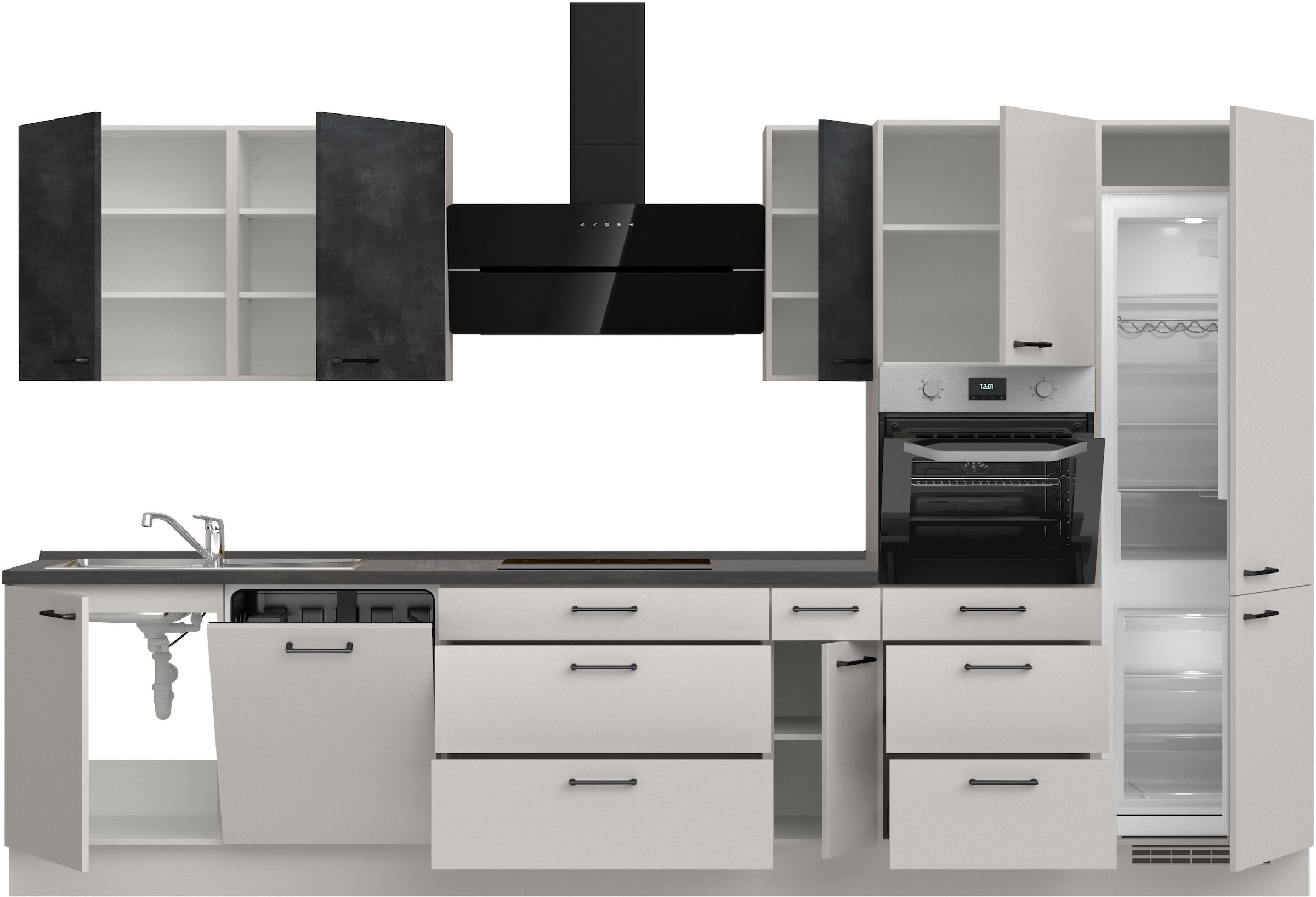 nobilia® Küchenzeile »"MIAMI", NEU: individuell anpassbar mit gratis Profi-Beratung« vormontiert, Breite 360 cm, Ausrichtung wählbar, wahlw. mit E-Geräten