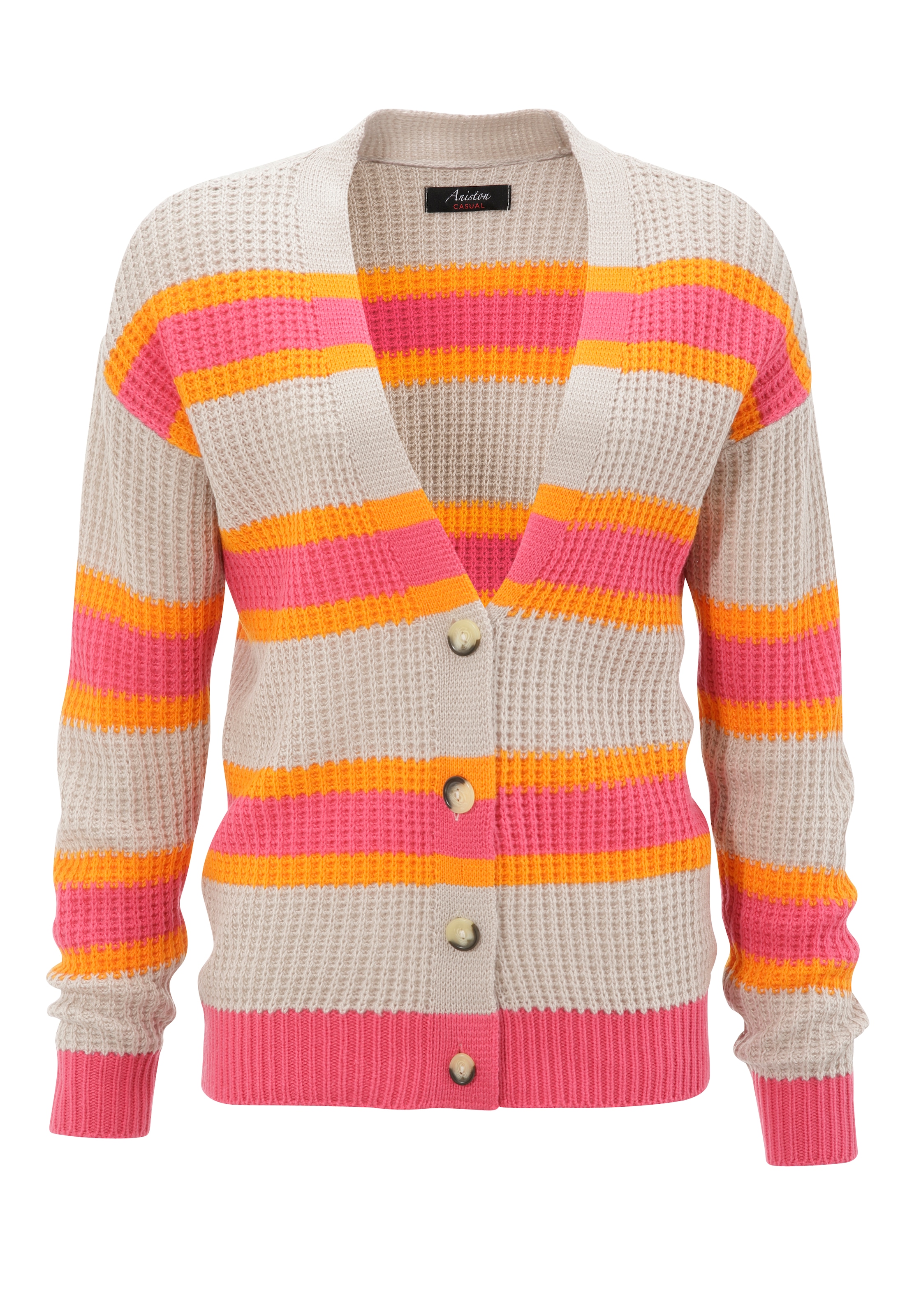 Aniston CASUAL Strickjacke, im BAUR | kaufen Streifen-Dessin farbenfrohem für