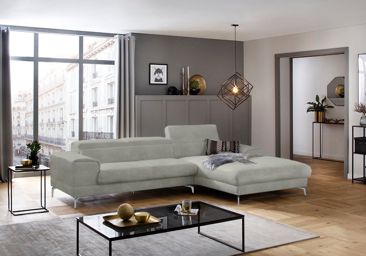 W.SCHILLIG Ecksofa »piedroo, Designsofa mit tollem Sitzkomfort, bequem und elegant, L-Form«, Kopfteilverstellung, wahlweise mit Sitztiefenverstellung, Breite 303cm