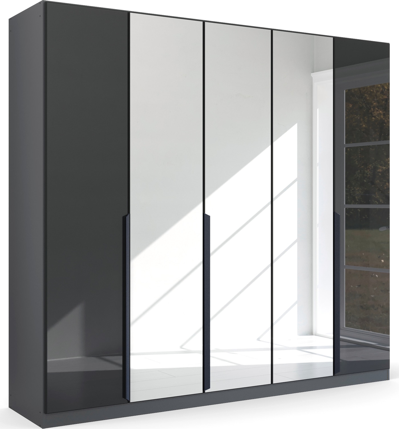 rauch Drehtürenschrank "Kleiderschrank Schrank Garderobe Ankleide MODERN BY QUADRA SPIN" Breiten: 181/226/271 cm, Höhe 210 cm, mit Spiegel und hochwertiger Glasfront, Stangengriff MADE IN GERMANY