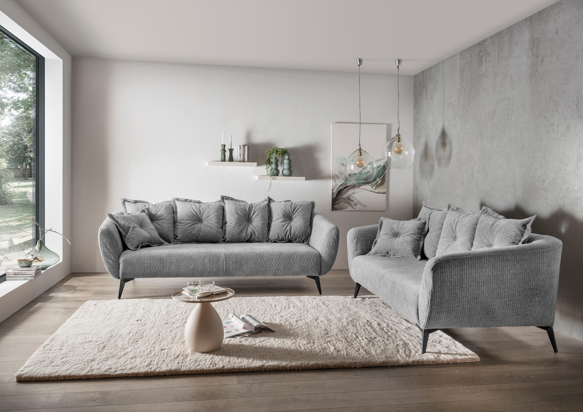 Home affaire 2,5-Sitzer »Baggio, Breite 196 cm zeitlos & elegant, bequem« schwarze Metallfüße