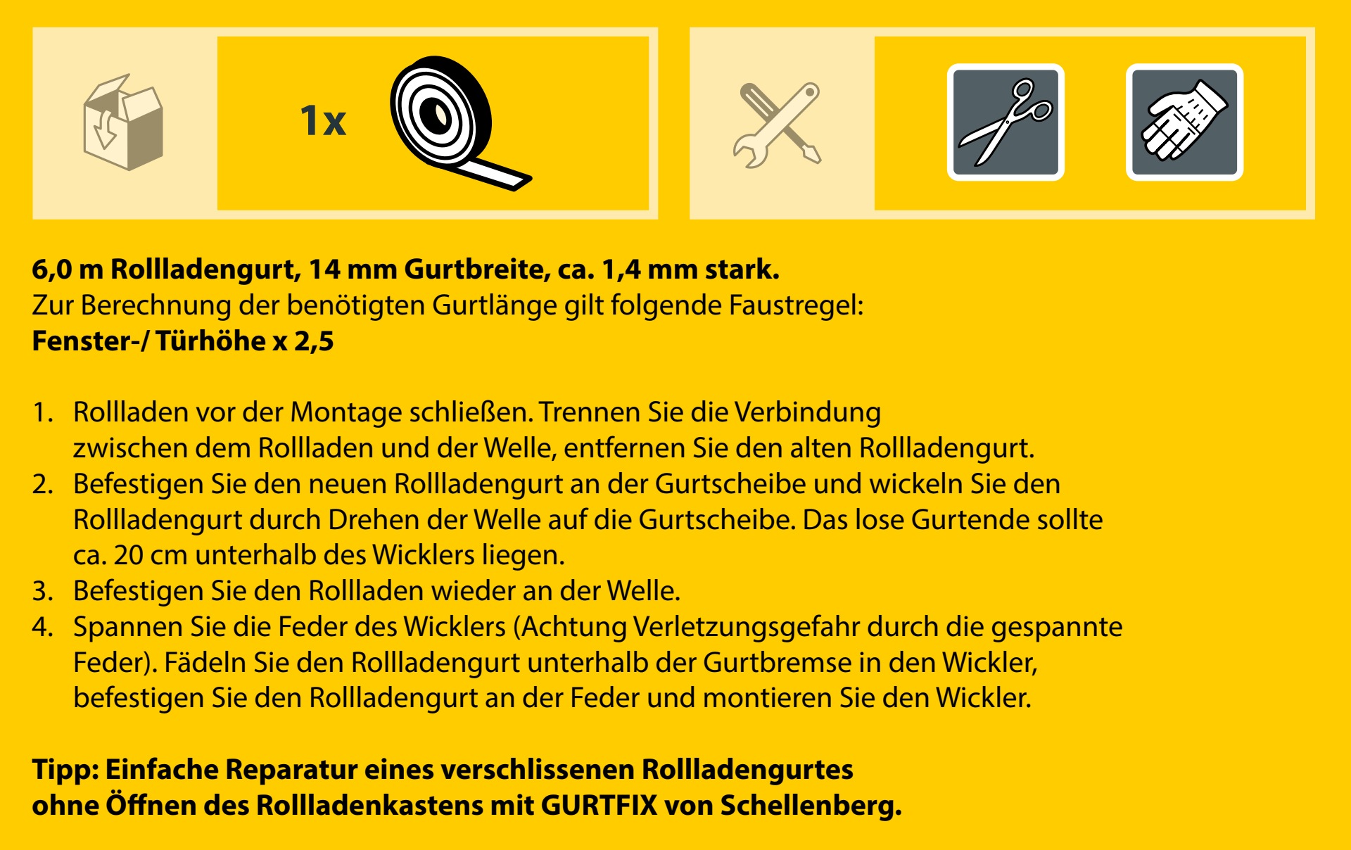 SCHELLENBERG Rollladengurt »Mini 14 mm, 6 m, zur Bedienung eines Rollladens mit Gurtwickler«, Gurtband in unterschiedlichen Farben erhältlich
