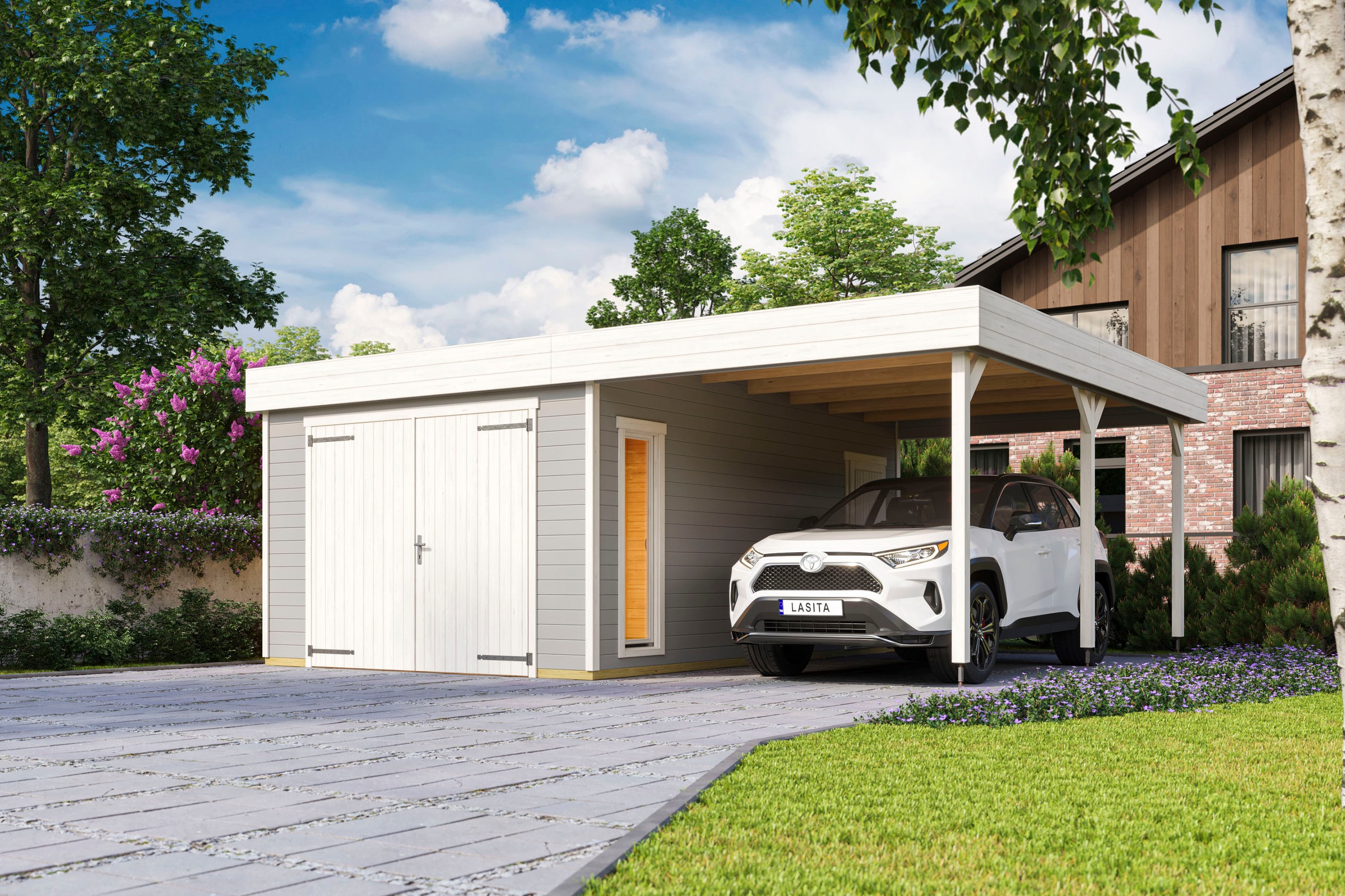 LASITA MAJA Garage »Bahamas«, (Set, Mit zusätzliche Eingang), Garage + Holztor
