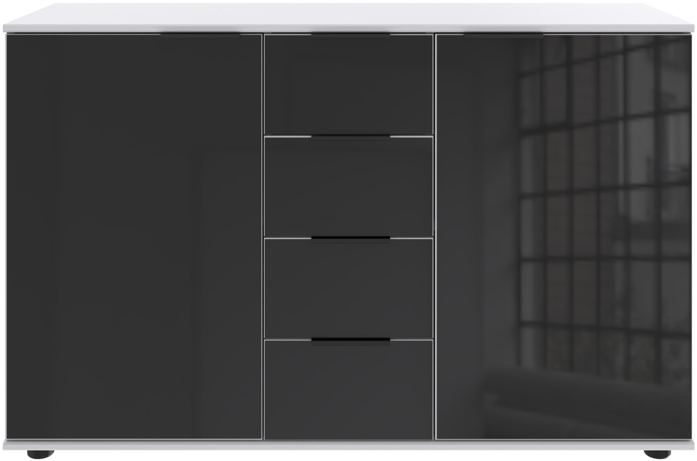 Wimex Kombikommode »Leonberg, Sideboard 2trg mit 4 Schubladen«, mit Glasfront, B/T/H 130/41/83cm, schwarze Metallgriffe