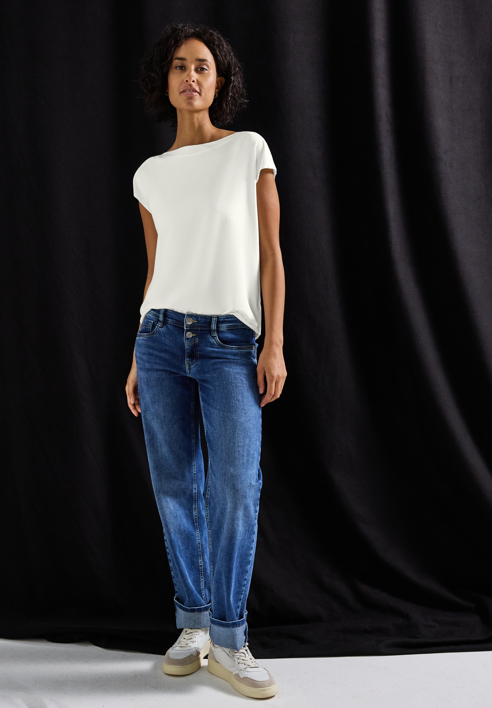 STREET ONE T-Shirt, U-Boot Shirt mit Rippdetail