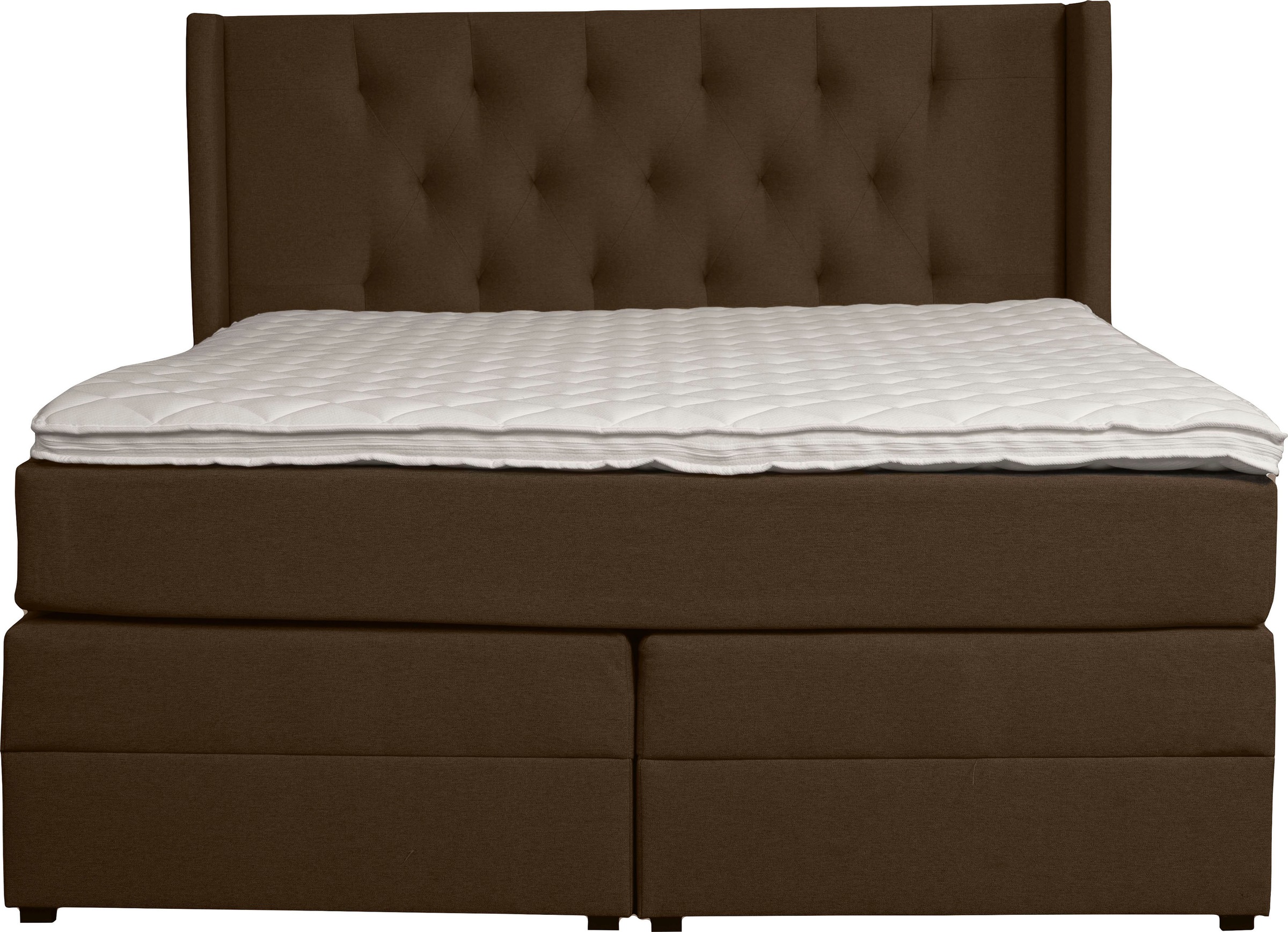 Boxspringbett HOME AFFAIRE "Elegance", braun (dunkelbraun), B:141cm L:210cm, Samtoptik (100% Polyester);Struktur (100% Polyester), Komplettbetten, Boxspringbett, mit schöner Knopfheftung, in den Härtegraden H2 & H3, inkl. Schubladen 8
