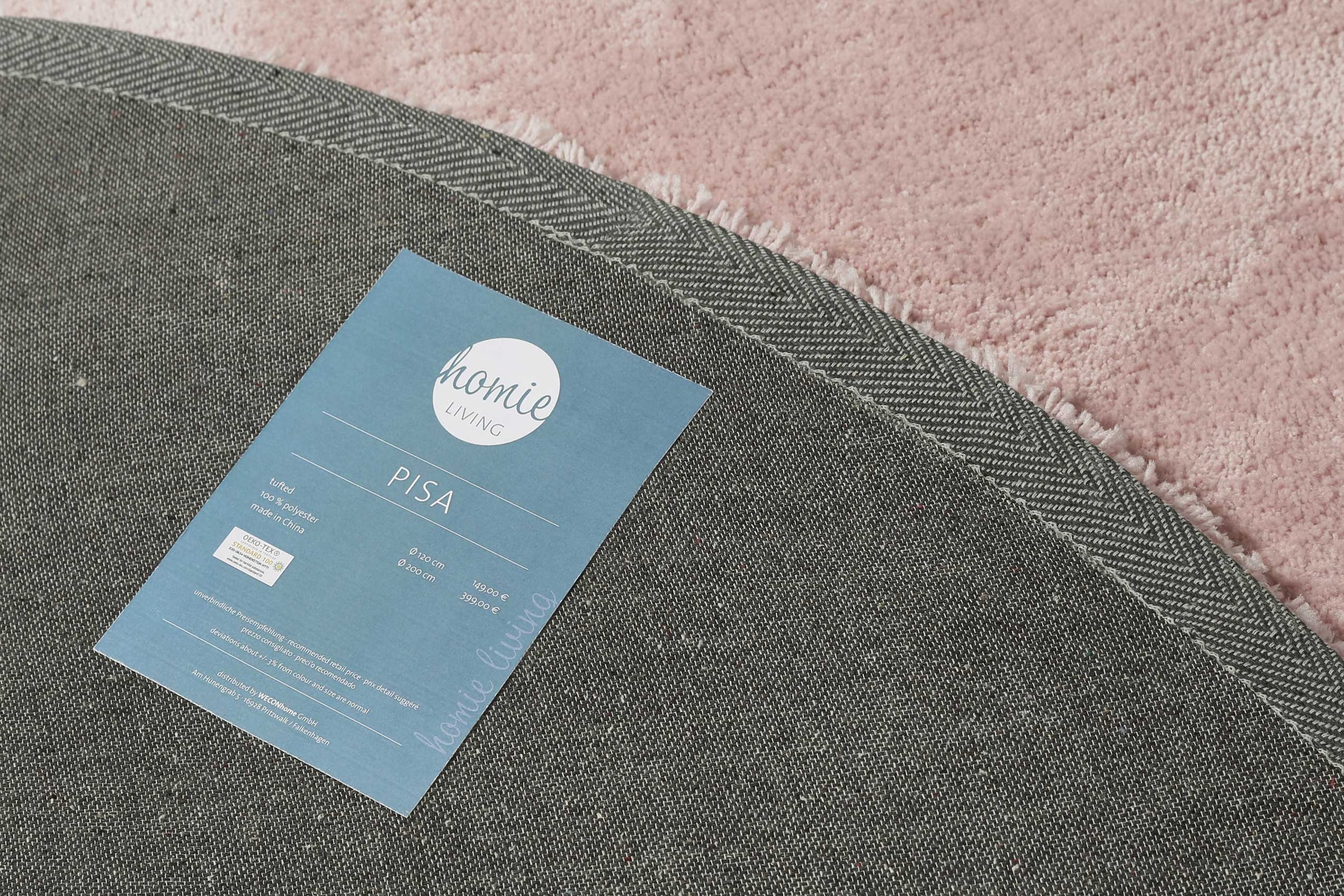 Homie Living Teppich »Pisa«, rund, 25 mm Höhe, Hochflor, Microfaser, uni, weich, Shaggy, Wohnzimmer, Schlafzimmer