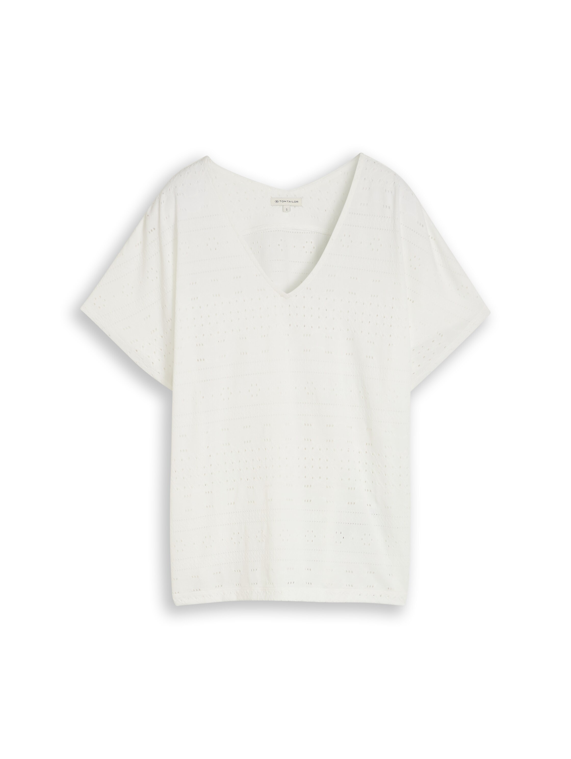TOM TAILOR V-Shirt im Loch/Häkel-Design