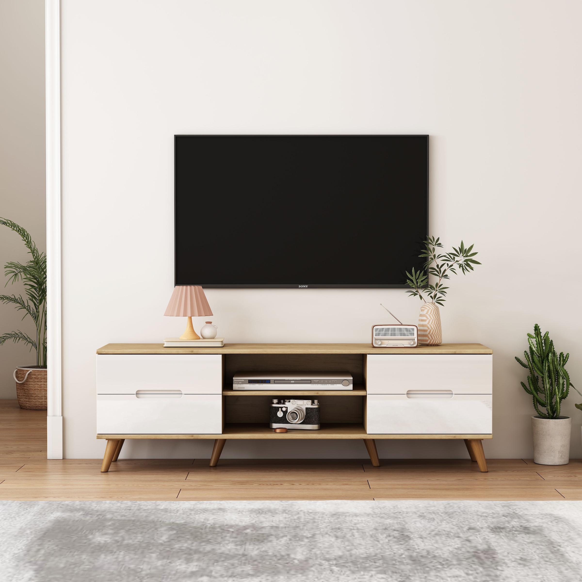 OTTO home TV-Board »Lund« glänzende Fronten, Kabeldurchführung, helles Holzdekor, Breite 160 cm