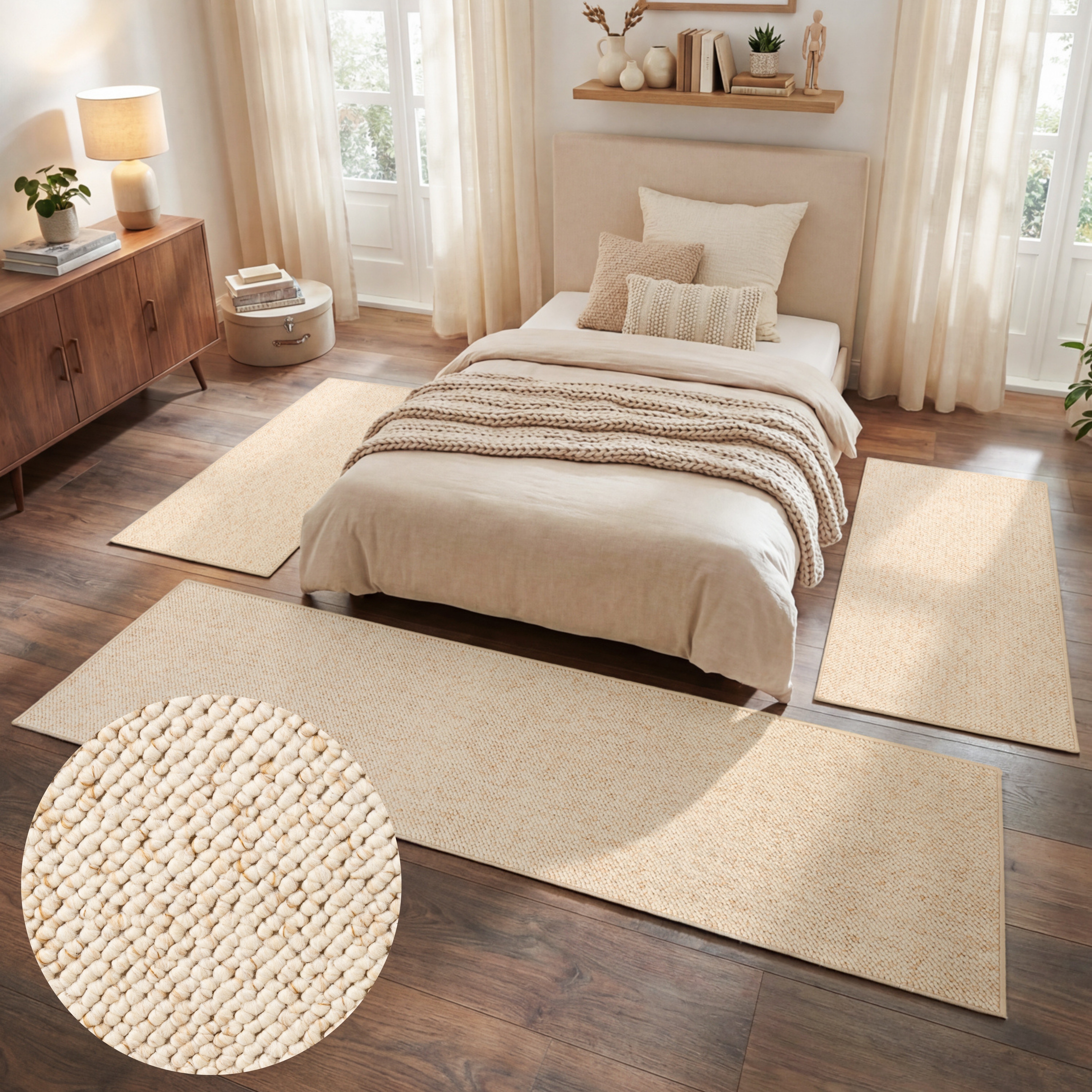HANSE Home Bettumrandung "Wolly 2" Höhe 12 mm 3 Stk. tlg. Bettvorleger, 3-teiliger Läufer Set, Unifarben, Kurzflor, Bettläufer