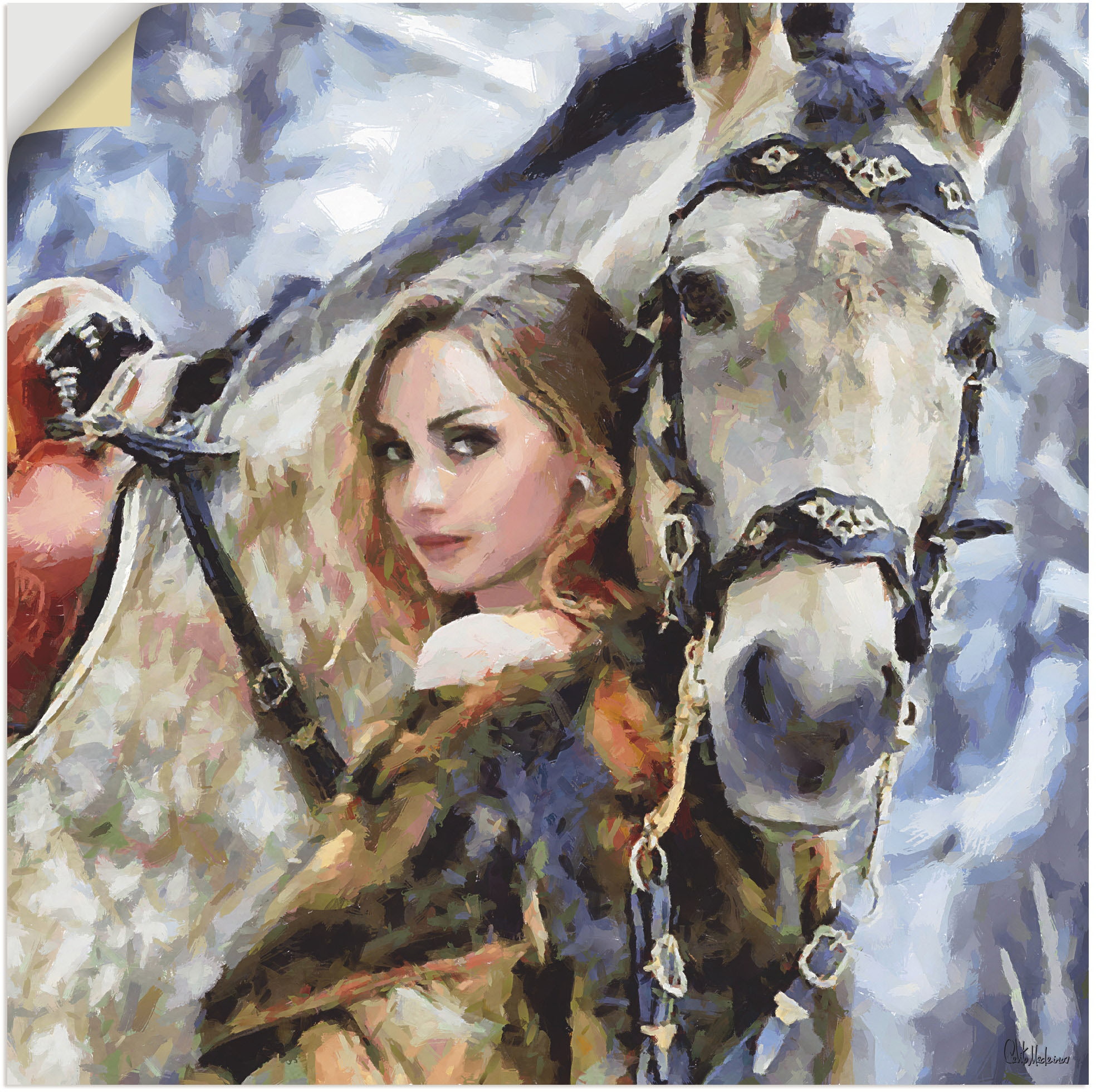 Leinwandbild, mit Poster in | Artland Wandaufkleber St.), Pferd«, als weißem »Mädchen kaufen Alubild, versch. oder BAUR Größen Wandbild (1 Portrait,
