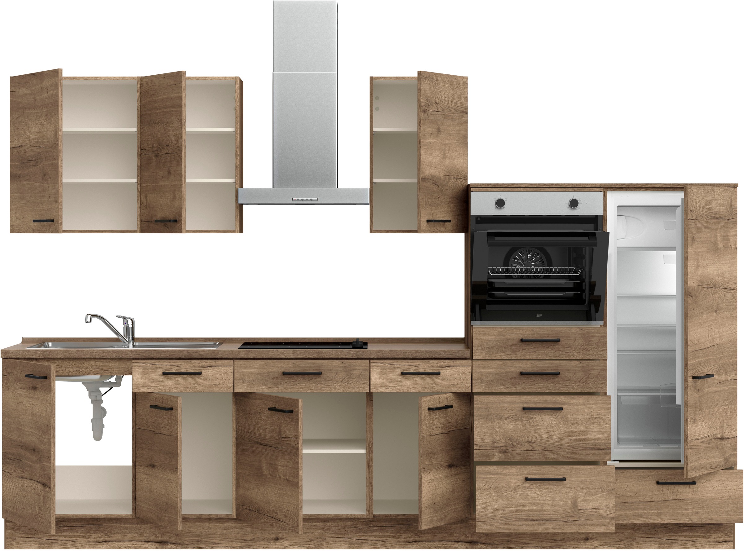 nobilia® Küchenzeile »"Structura I"«, vormontiert, Ausrichtung wählbar, Breite 330 cm, wahlw. mit E-Geräten