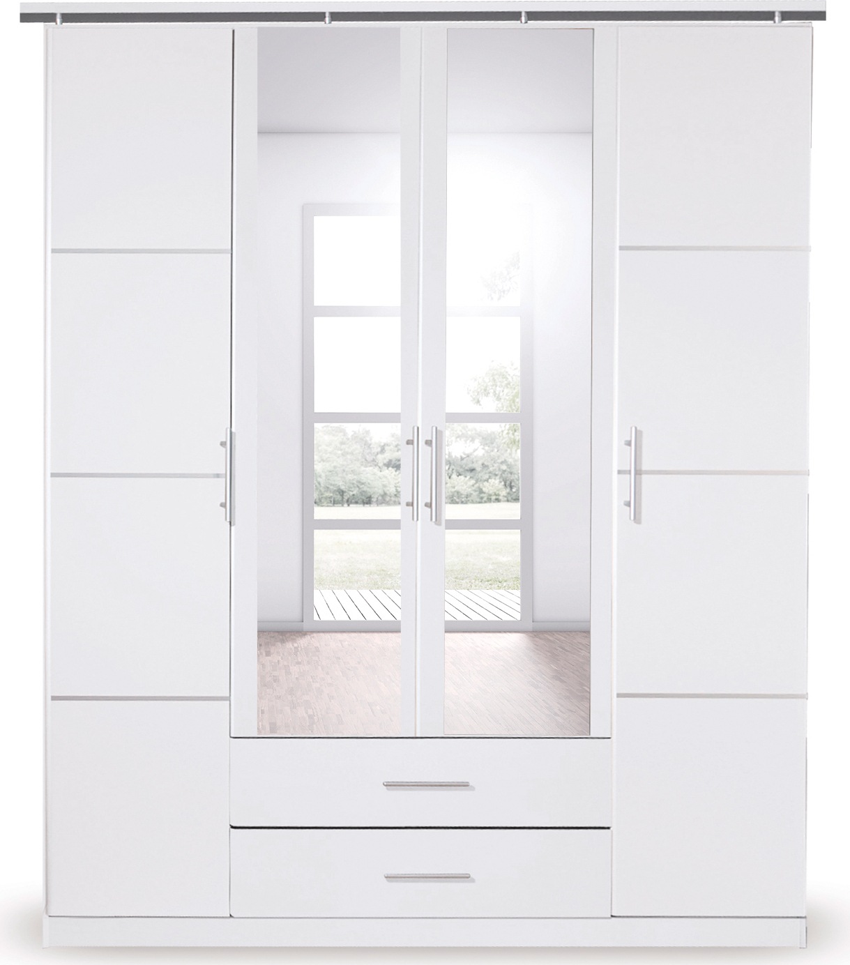 rauch Drehtürenschrank »Micro«, mit eleganten Aufleistungen und praktischen Außenschubkästen