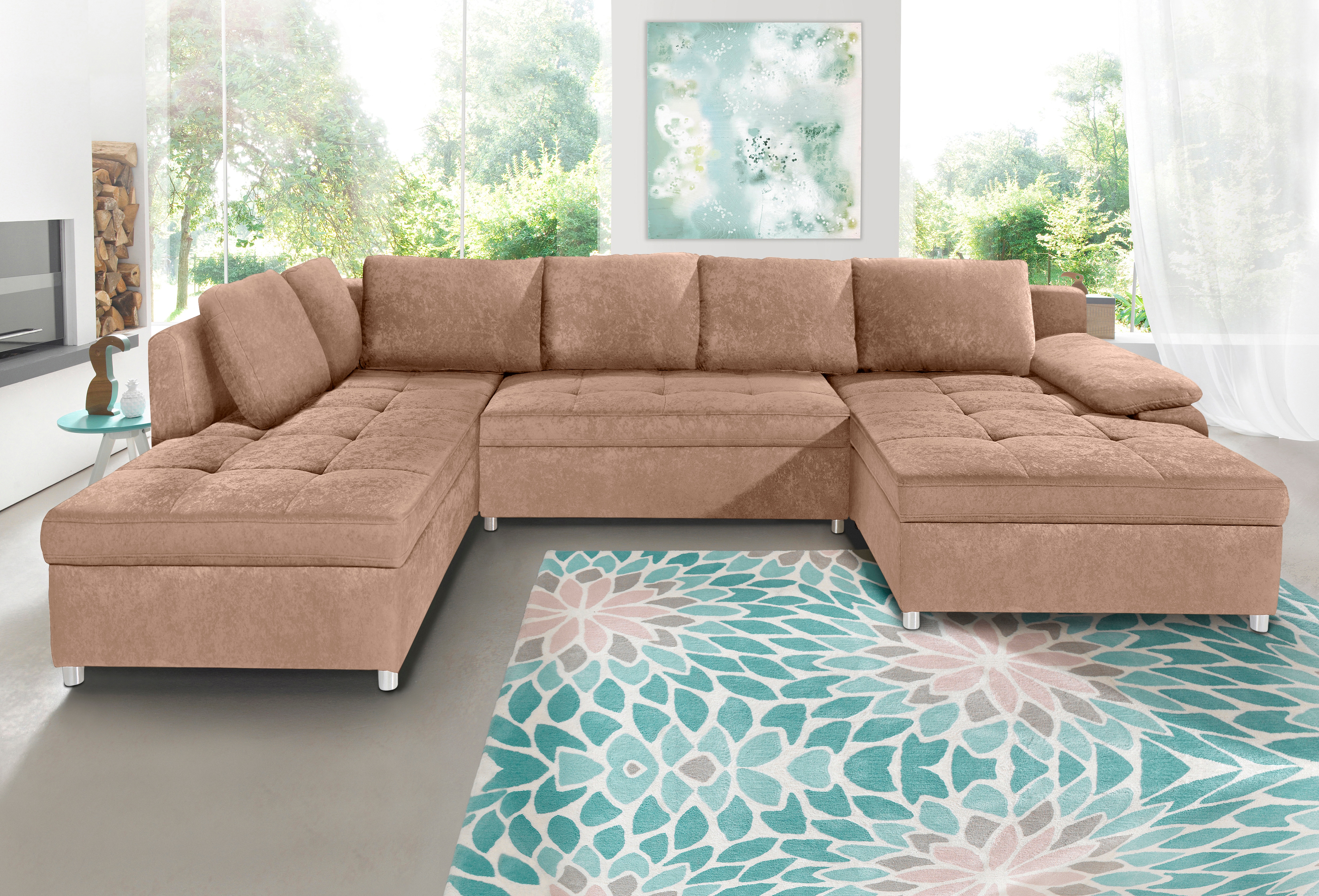 OTTO home Wohnlandschaft "Labene U-Form" wahlweise mit Schlaffunktion und Bettkasten