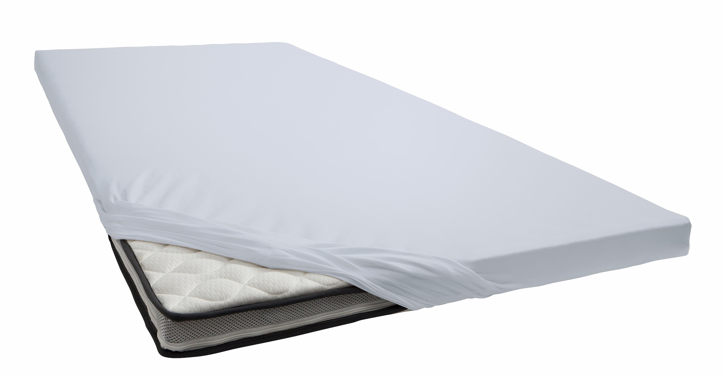 Spannbettlaken BEIGE, grau, Jersey-Elasthan, Obermaterial: 95% Baumwolle, 5% Elasthan, Bettlaken, "Elasthan-Feinjersey Topper", Aus 95% gekämmter