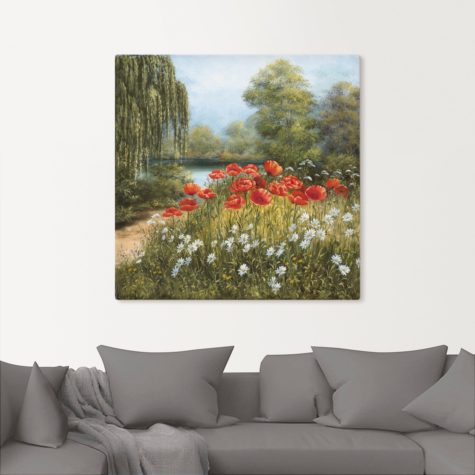 Artland Wandbild "Mohnwiese am See" Blumenwiese 1 Stk. tlg. als Alubild, Le günstig online kaufen