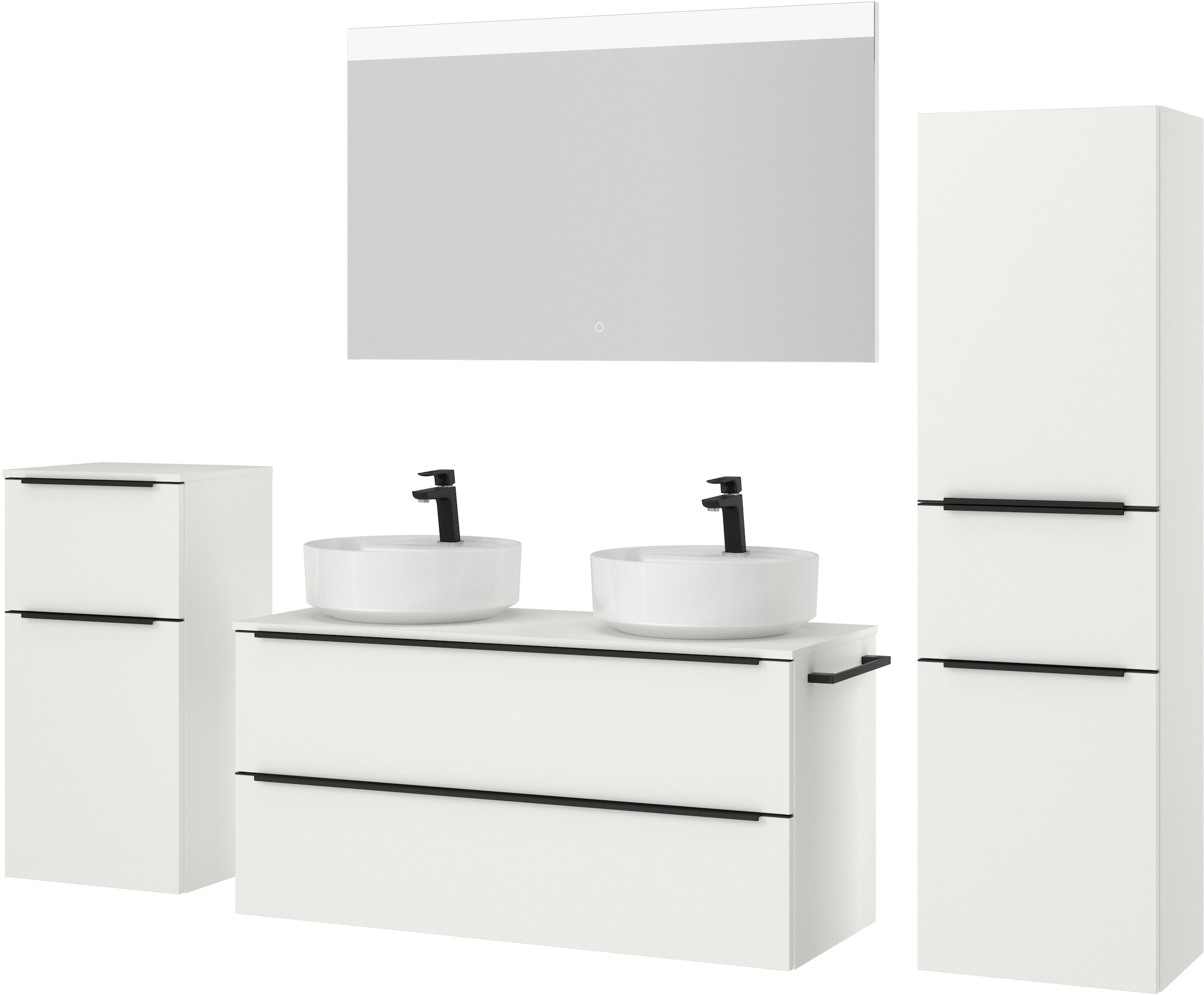 nobilia® Badmöbel-Set »Alvene«, (4 St., vormontiert, mit Soft-Close), inkl. Spiegel mit Touch-Sensor, in vier Breiten