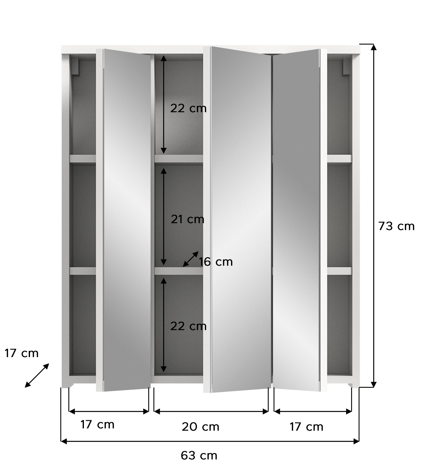 INOSIGN Spiegelschrank »CAPRI, Breite 63 cm, 3 Spiegeltüren mit Soft-Close-Funktion, 9 Fächer«, Badschrank, Schrank, Hängeschrank, Spiegel