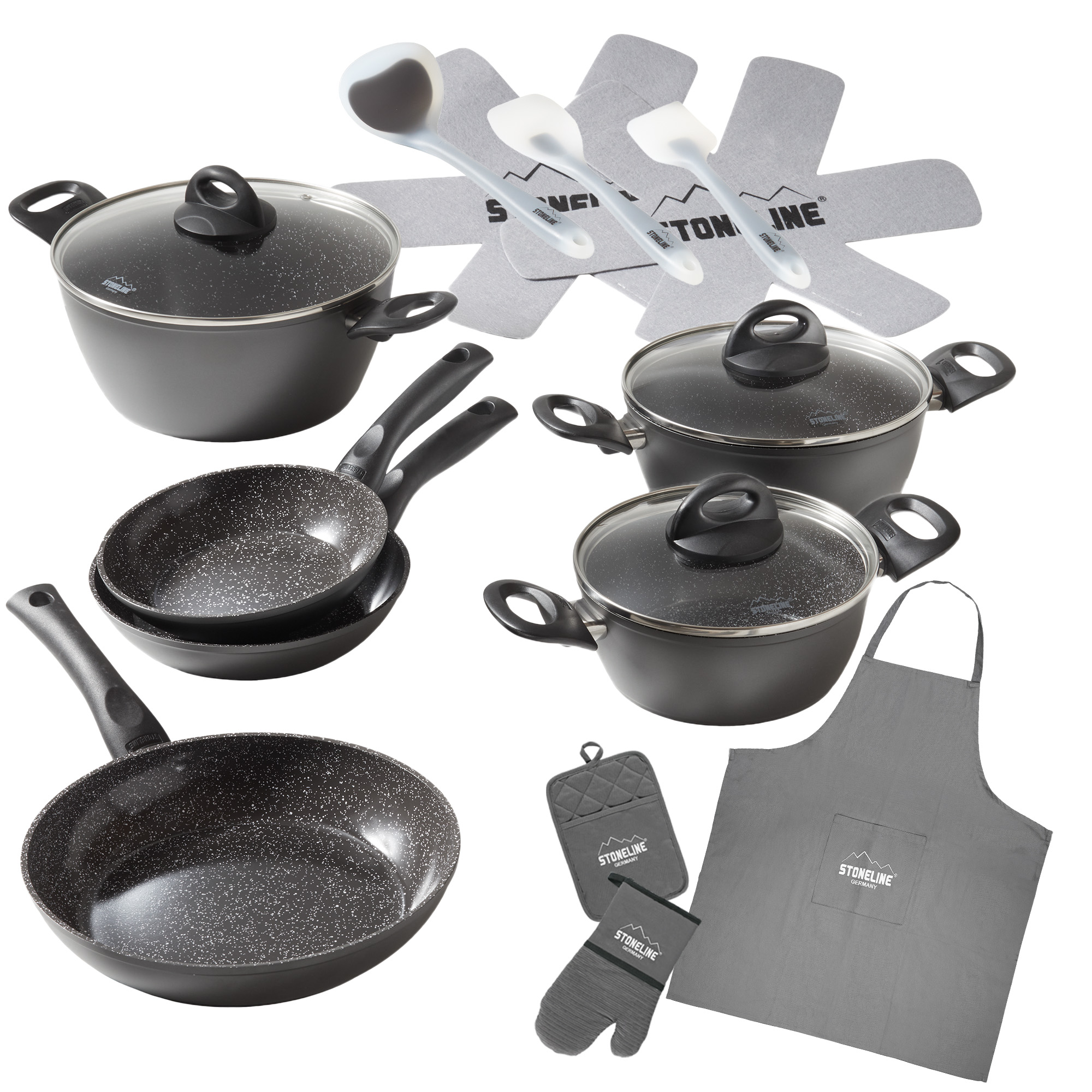 STONELINE Topf-Set "STONELINE 17-teiliges Koch-Set, mit Glasdeckeln" Set, 17 tlg. tlg. Aluminium Keramik