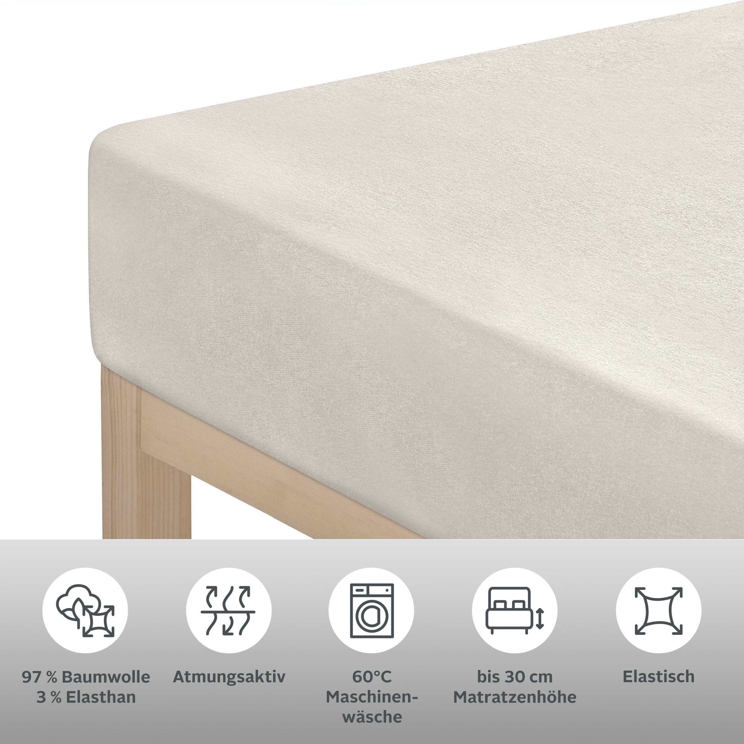 OTTO home Spannbettlaken "SOUCY aus Baumwolle mit Elasthan, 160 g/m²" Premium Bettlaken für Matratzen bis 30 cm Höhe, optimale Passform