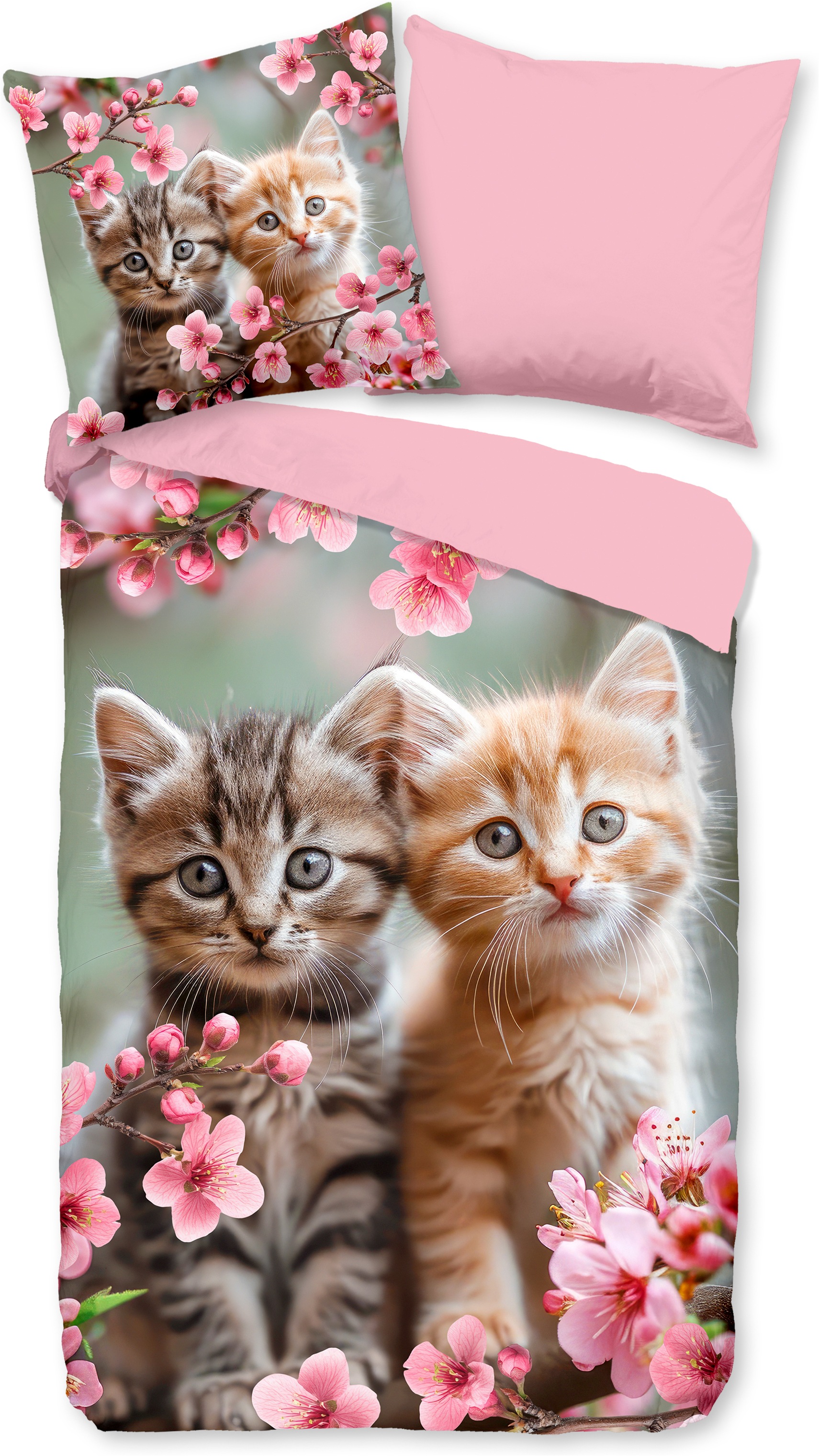 good morning Kinderbettwäsche »Mischa« 2 Baumwolle, Renforcé, Wendeoptik, Kind, Mädchen, Katze, Blume