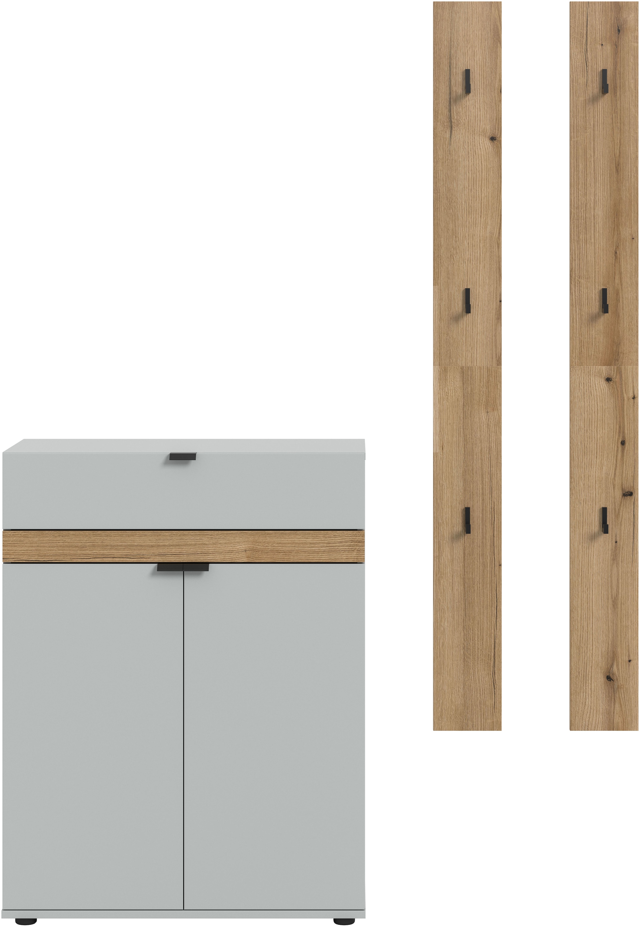 INOSIGN Garderoben-Set »Oran« Set, 3 Stk. tlg. Oran, Evoke Oak, Grau, Garderobenset, Schrank, 2 Paneele mit Haken